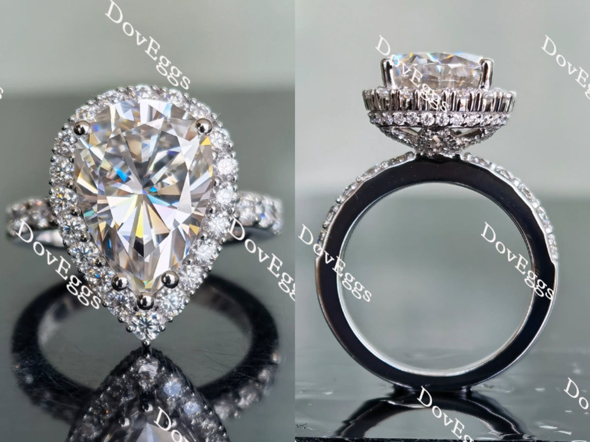 Doveggs pear half eternity pave halo moissanite engagement ring