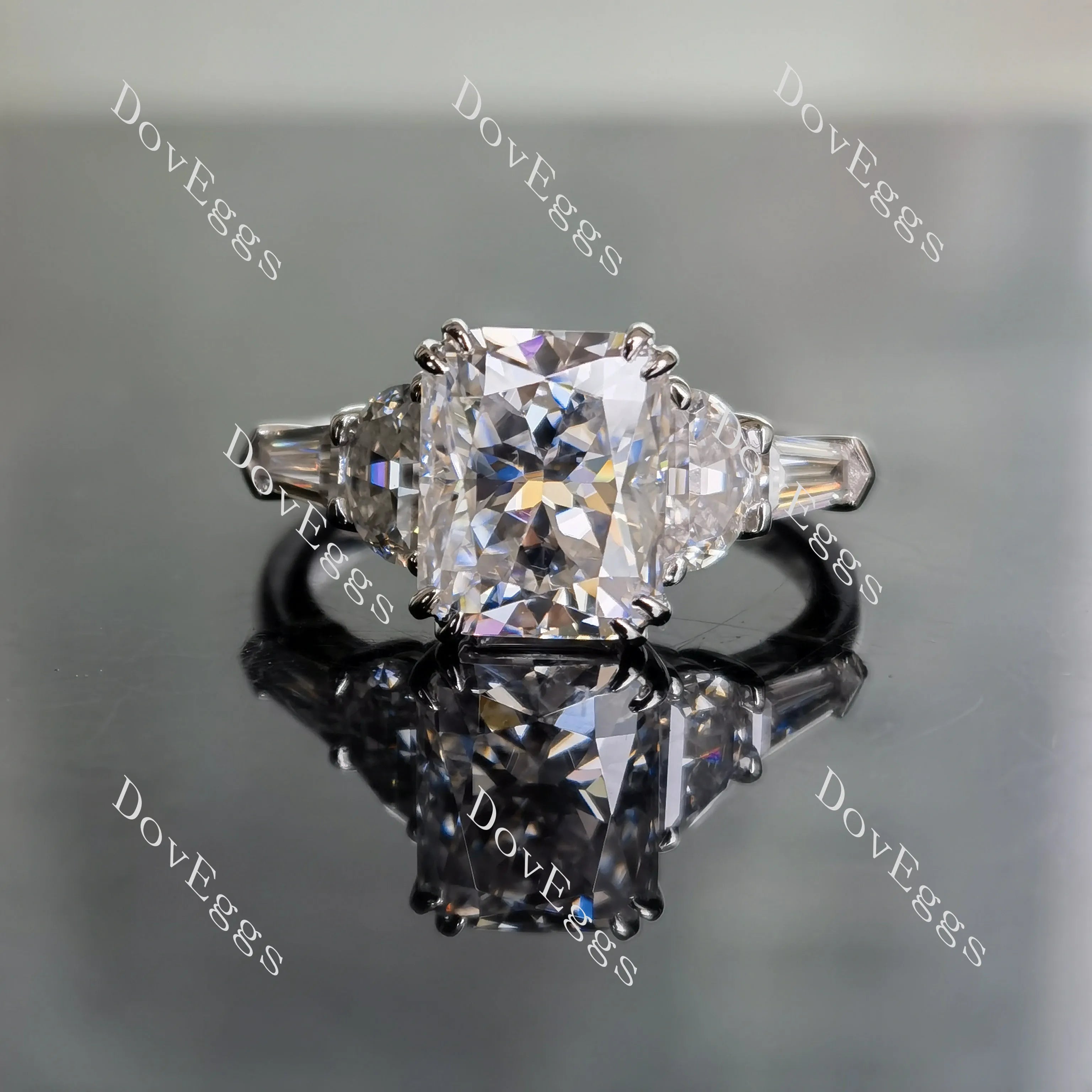 Doveggs radiant side stones moissanite engagement ring for women