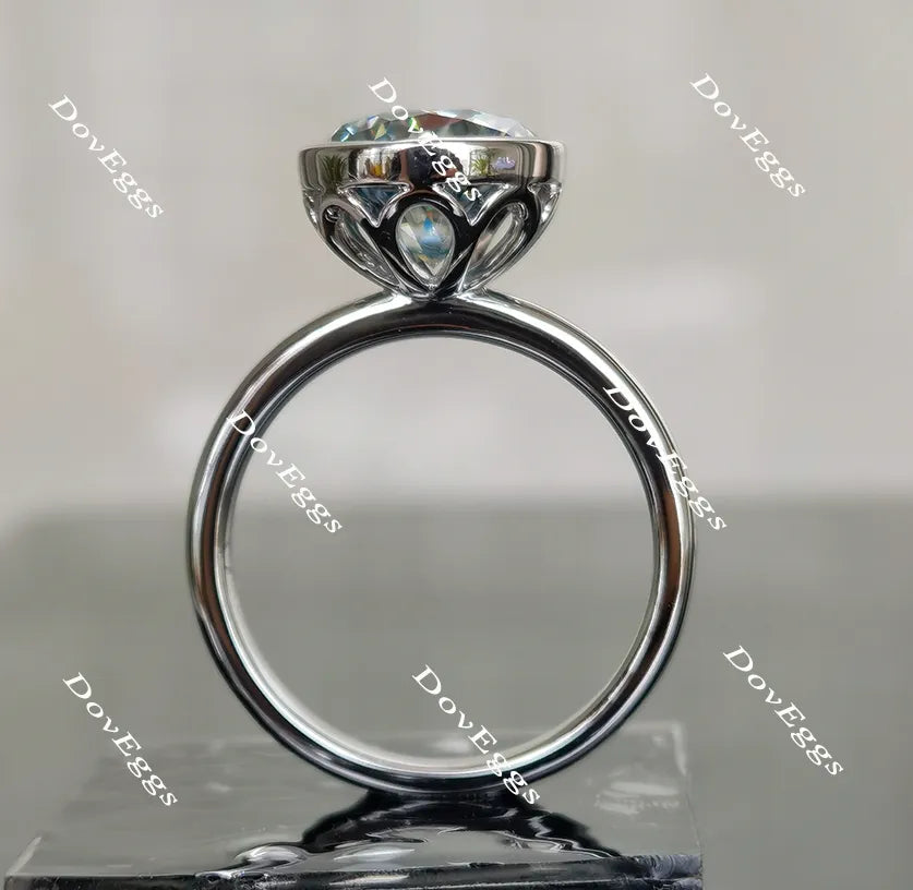 Synergy Smokey Sparks Grey round solitaire bezel setting moissanite engagement ring