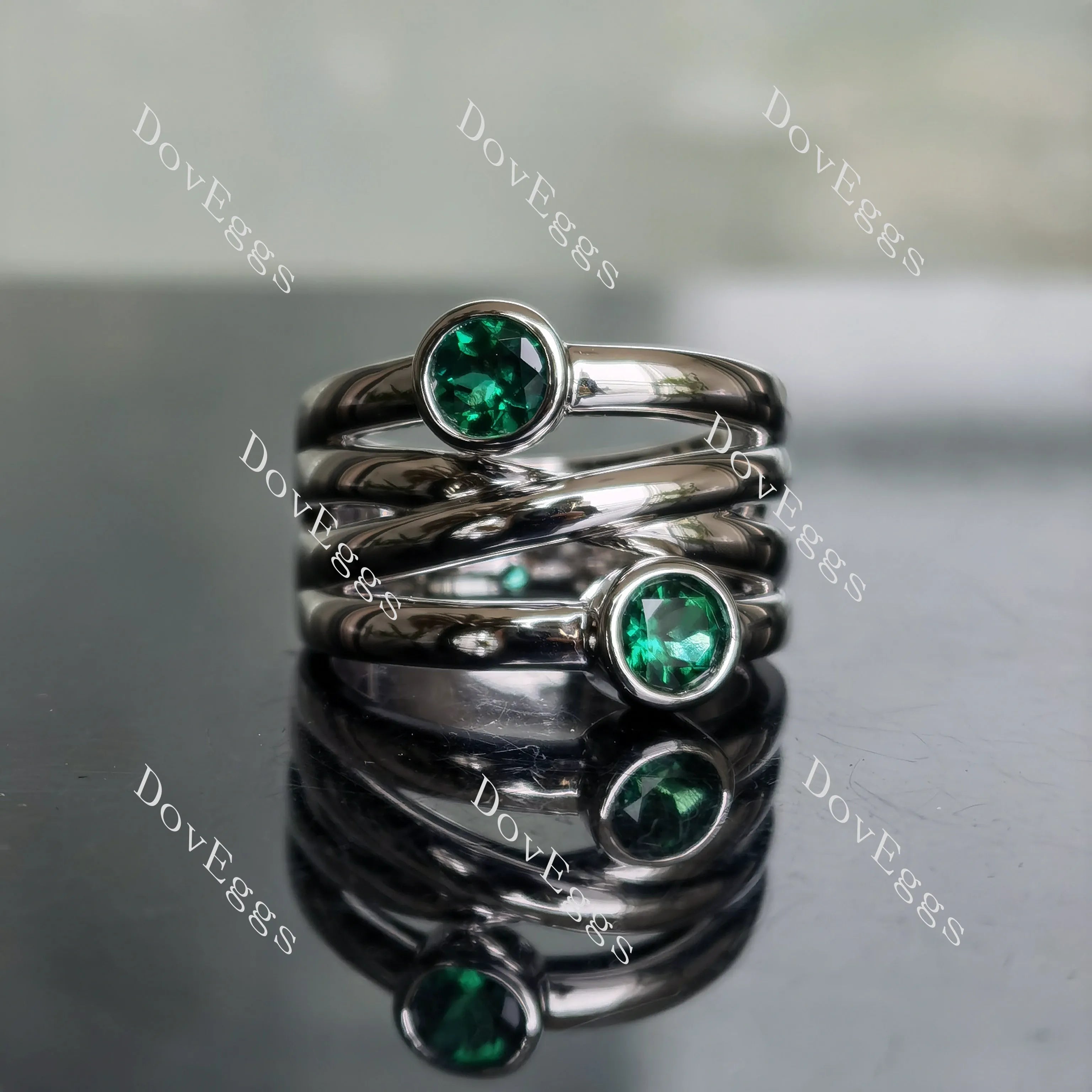 Doveggs round two stones around 14mm tapered to 7mm colored gem wedding band-7mm band width