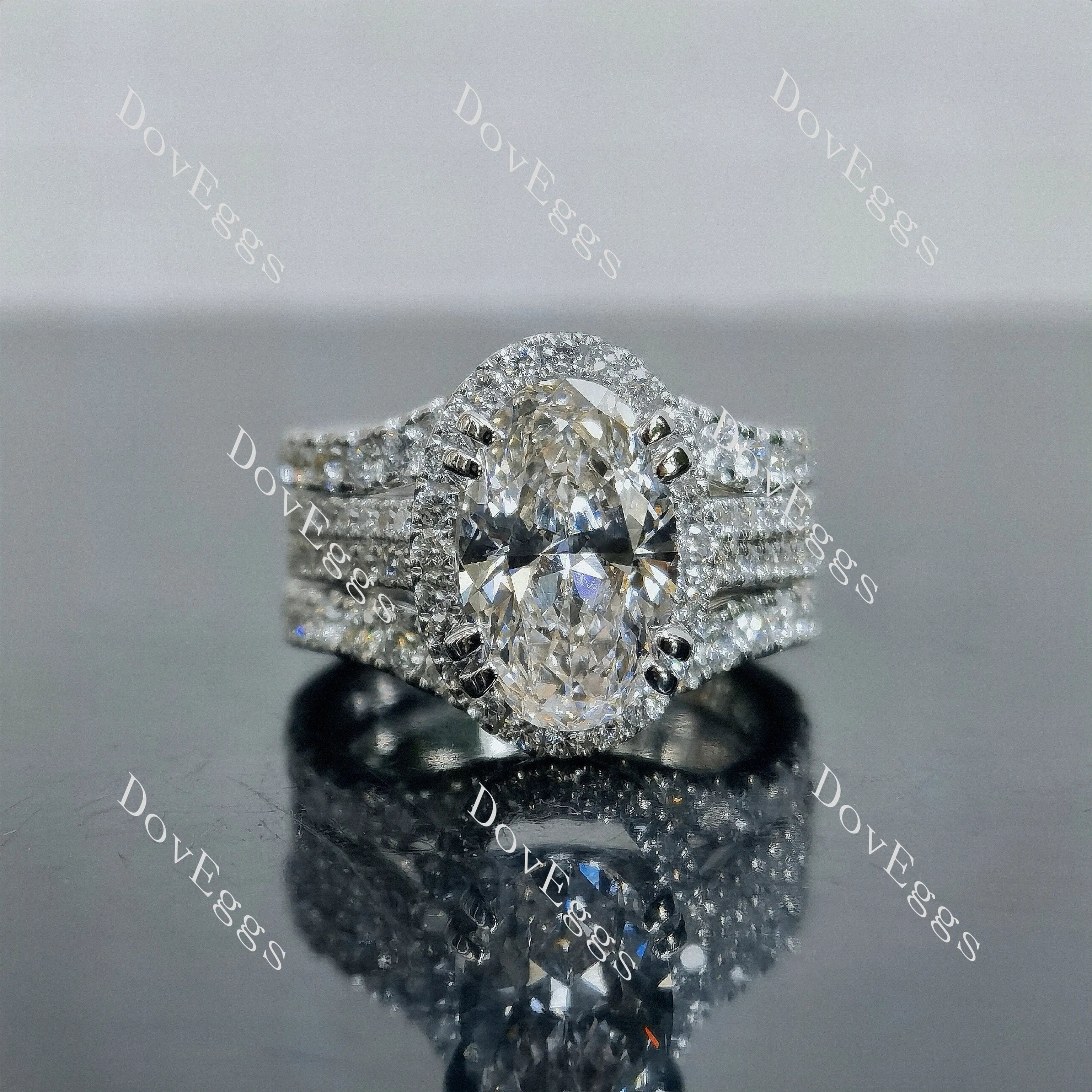 Doveggs Oval Pave Halo Half Eternity Lab Grown Diamond Bridal Set (2 rings)