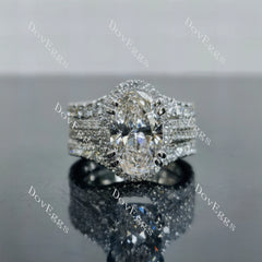 Doveggs Oval Pave Halo Half Eternity Lab Grown Diamond Bridal Set (2 rings)