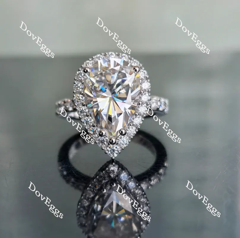 Doveggs pear half eternity pave halo moissanite engagement ring