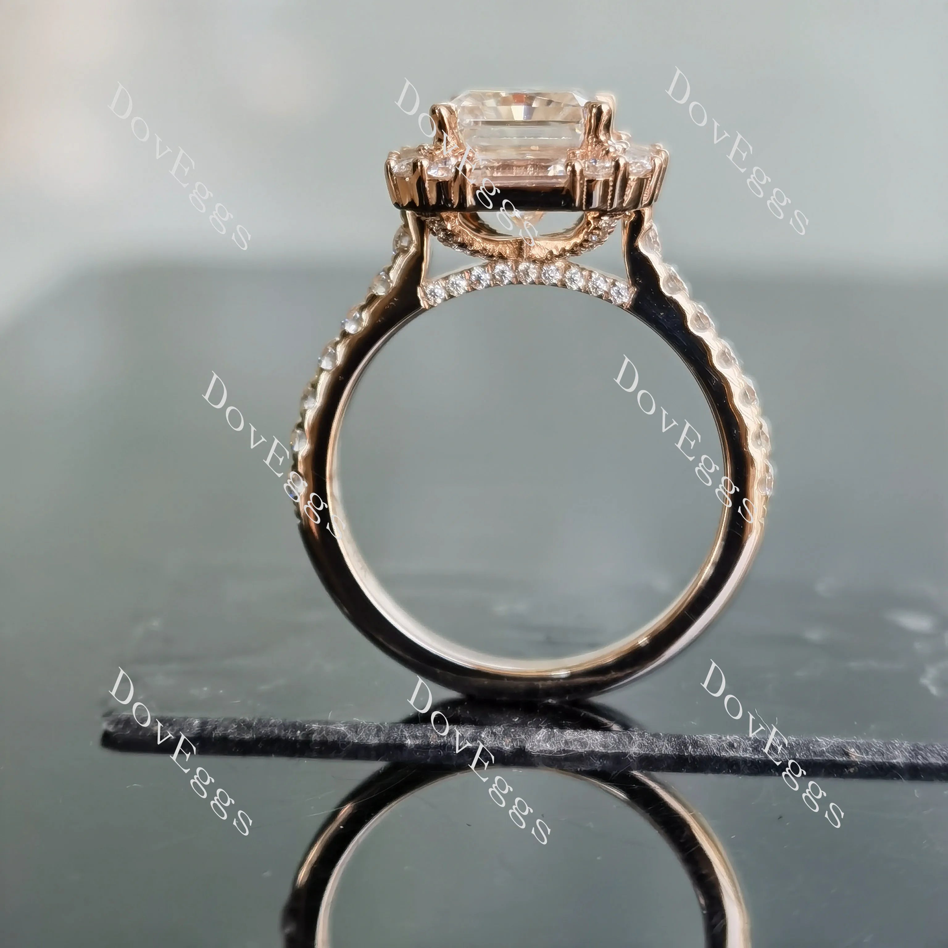 Doveggs radiant halo pave moissanite engagement ring