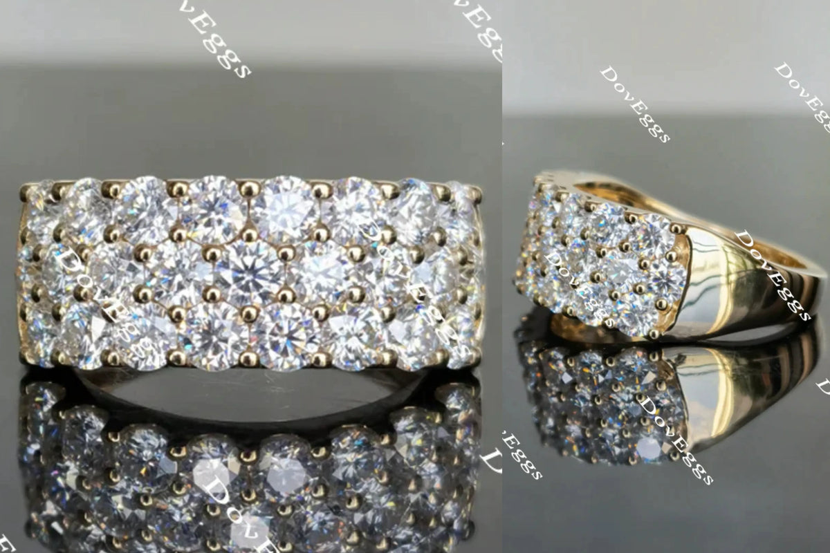 Doveggs round three rows moissanite/lab grown diamond wedding band-2.6mm band width