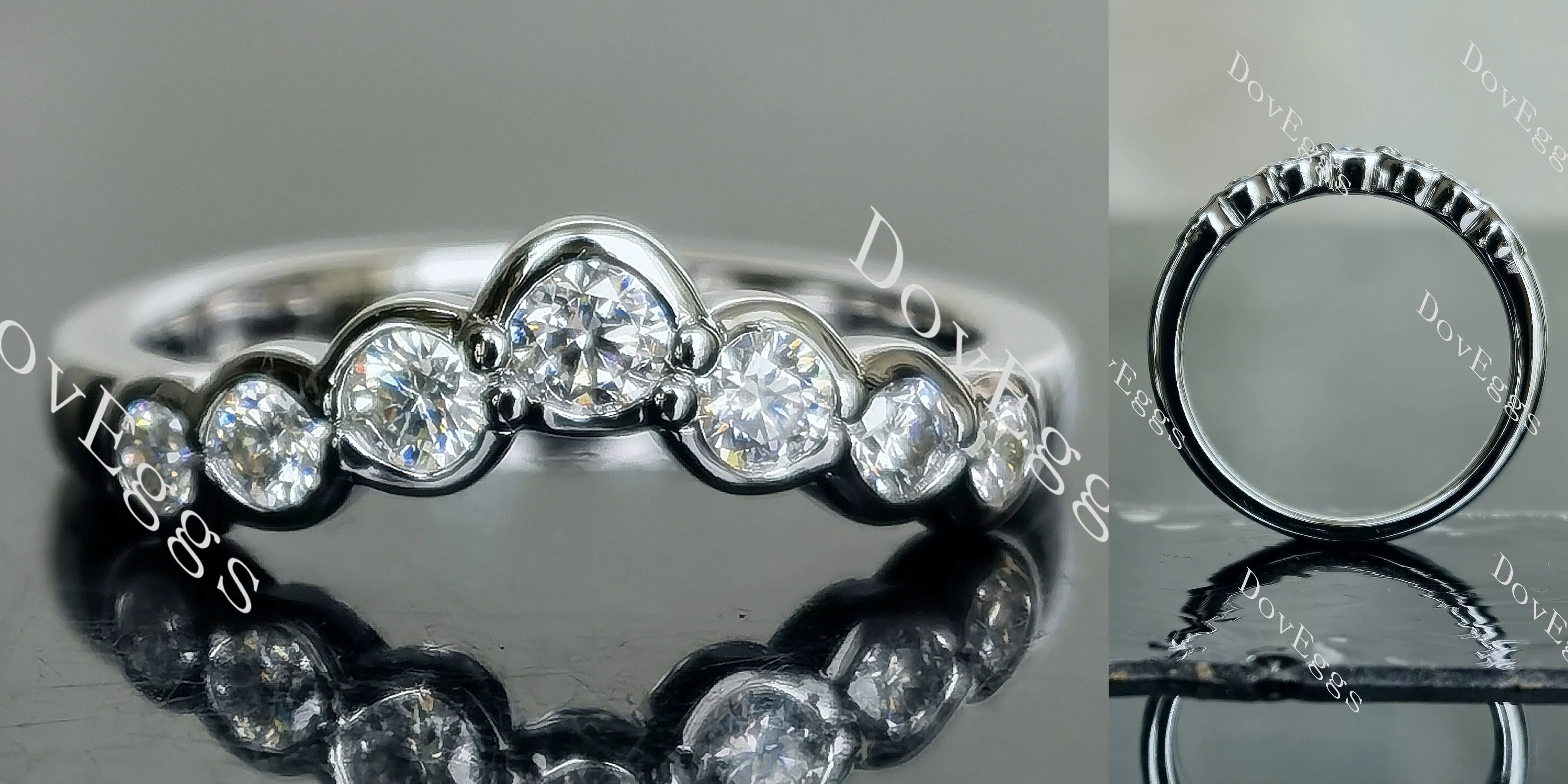 Doveggs round seven stones bezel moissanite/lab grown diamond wedding band-2.3mm band width