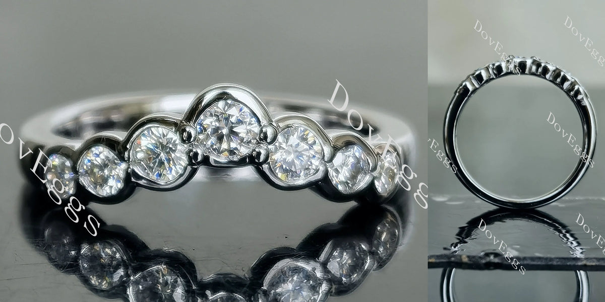 Doveggs round seven stones bezel moissanite/lab grown diamond wedding band-2.3mm band width