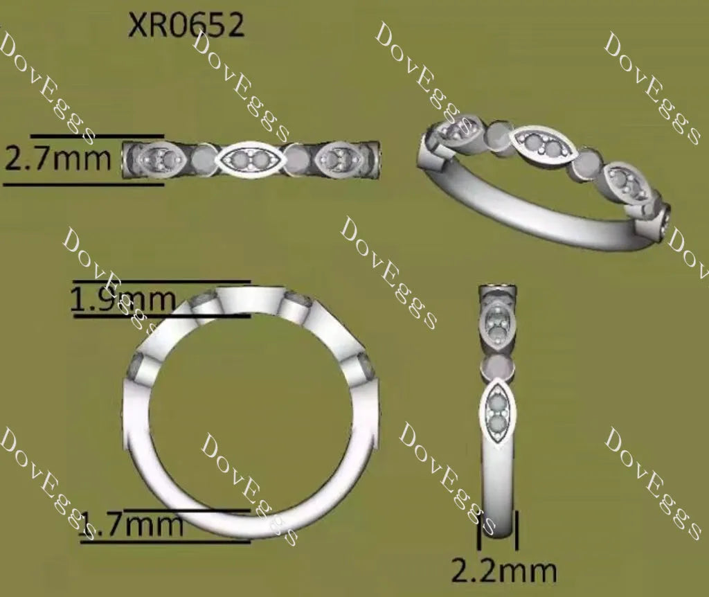 Doveggs round art deco half eternity moissanite/lab grown diamond wedding band-2.2mm band width