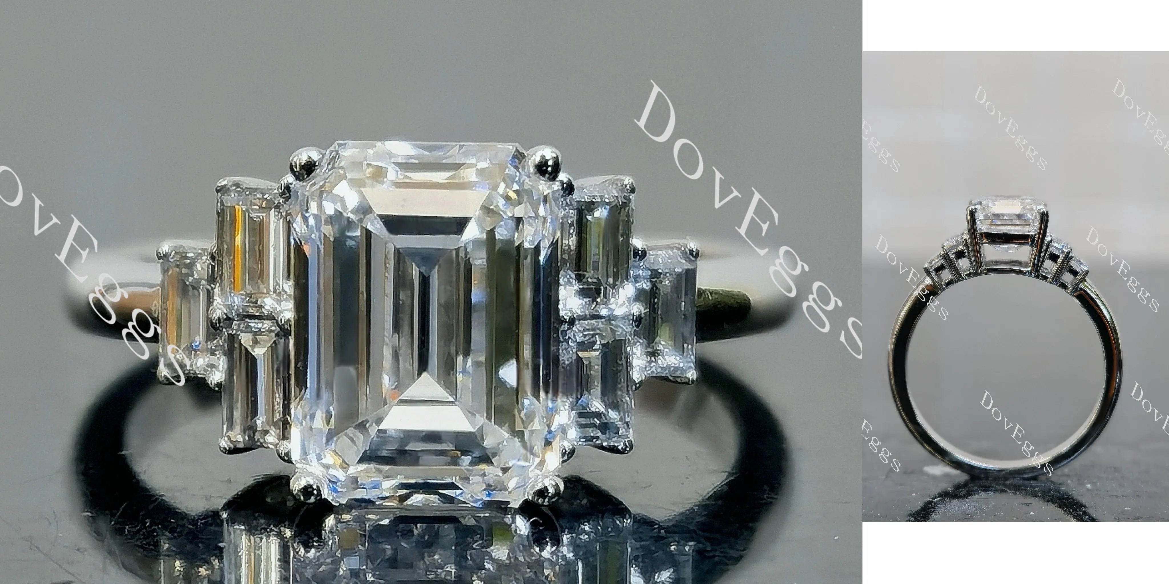 Doveggs Emerald Pave Side Stones Lab Grown Diamond Engagement Ring