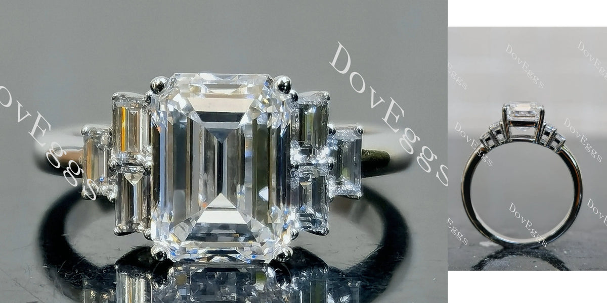 Doveggs Emerald Pave Side Stones Lab Grown Diamond Engagement Ring