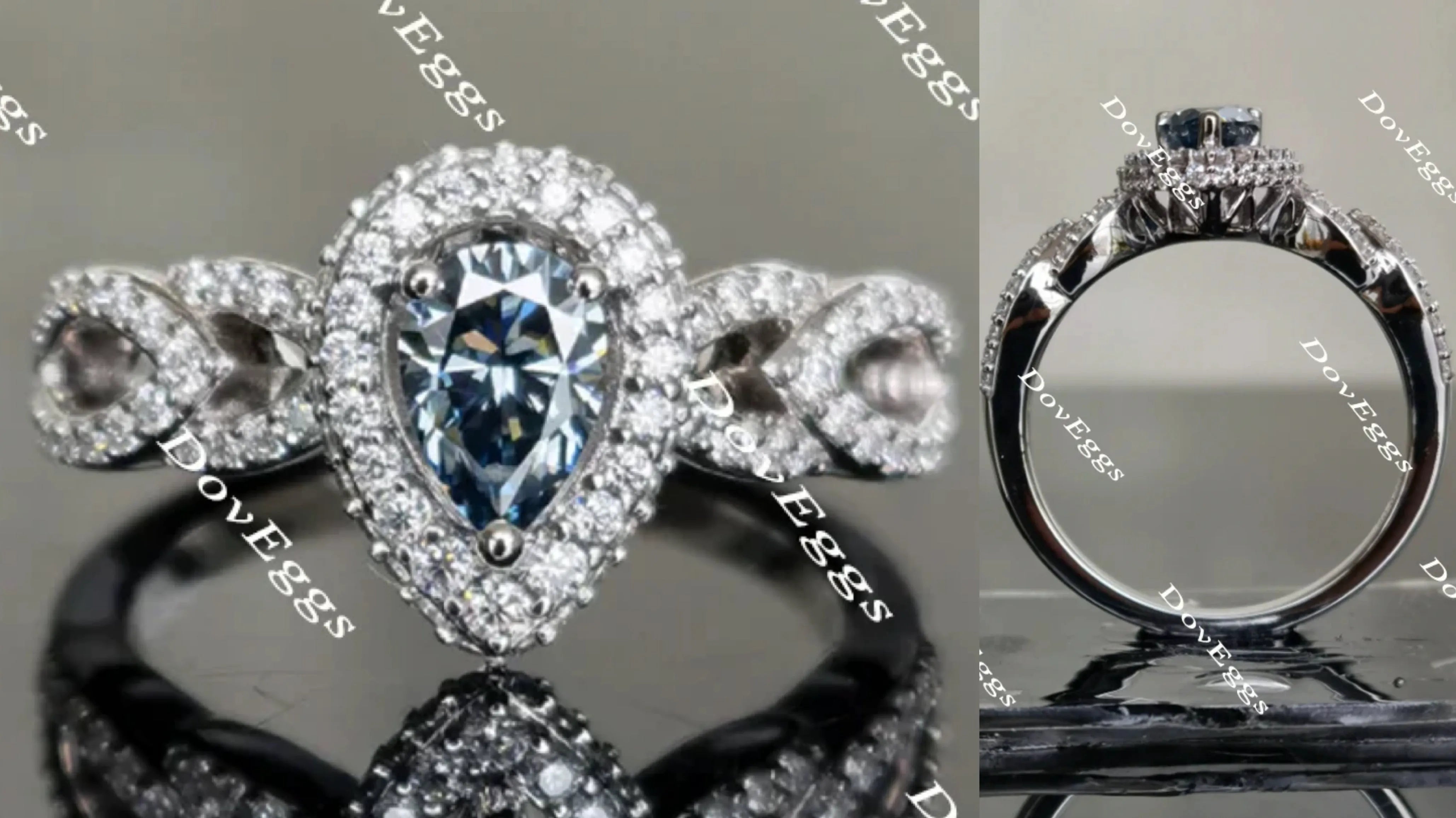 Sassanach pear pave moissanite engagement ring