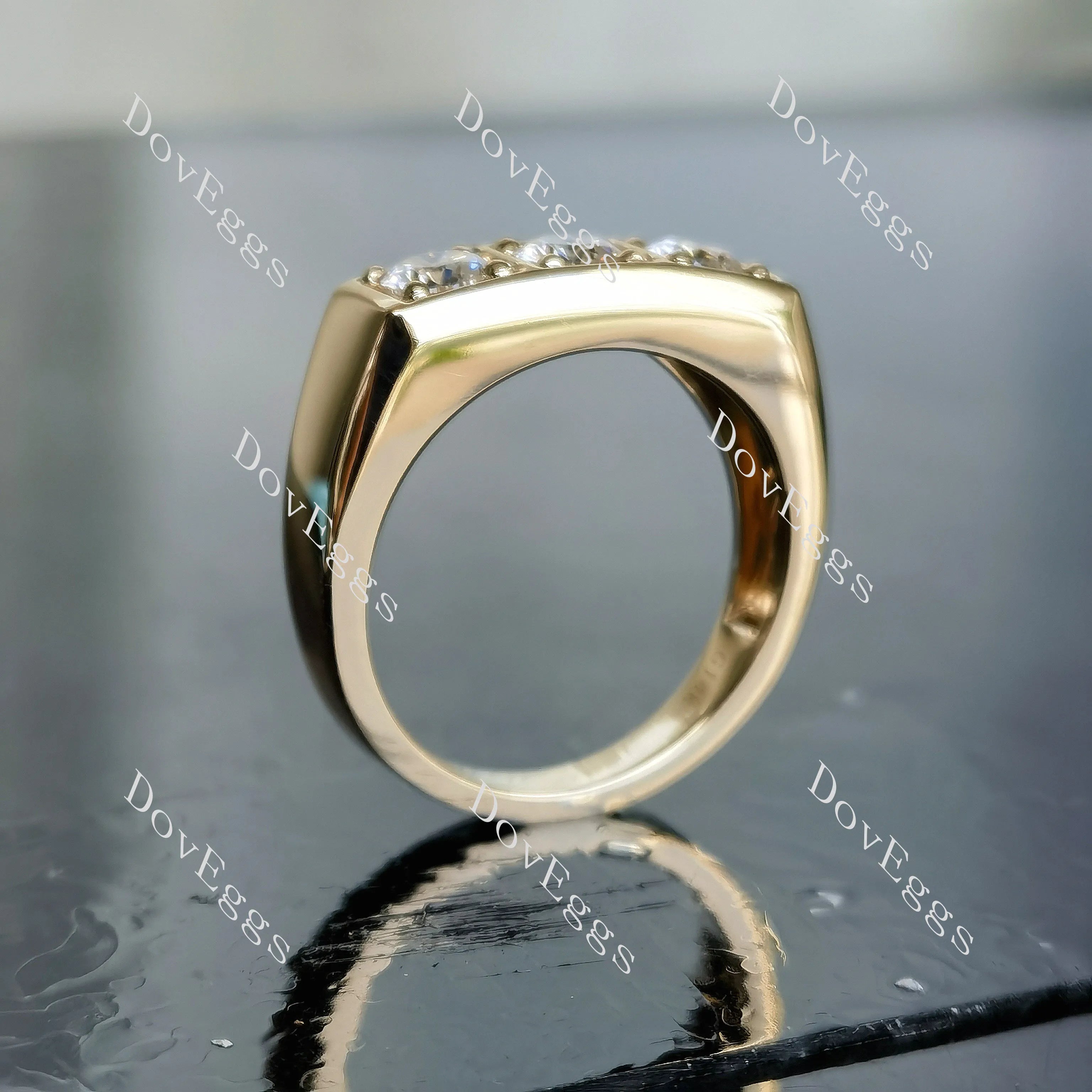 Doveggs round bezel three stones moissanite wedding band