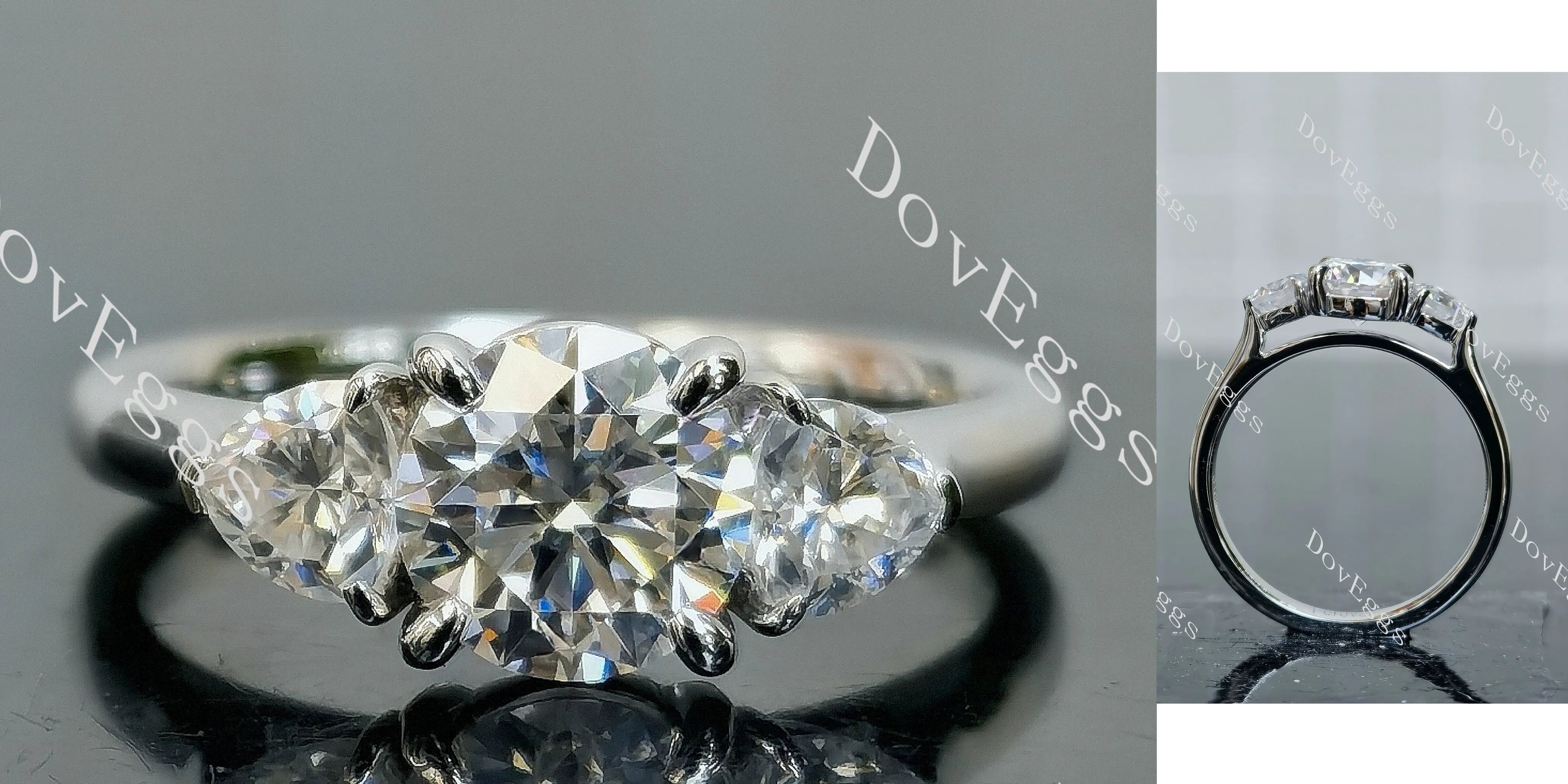 Doveggs round three-stone moissanite engagement ring