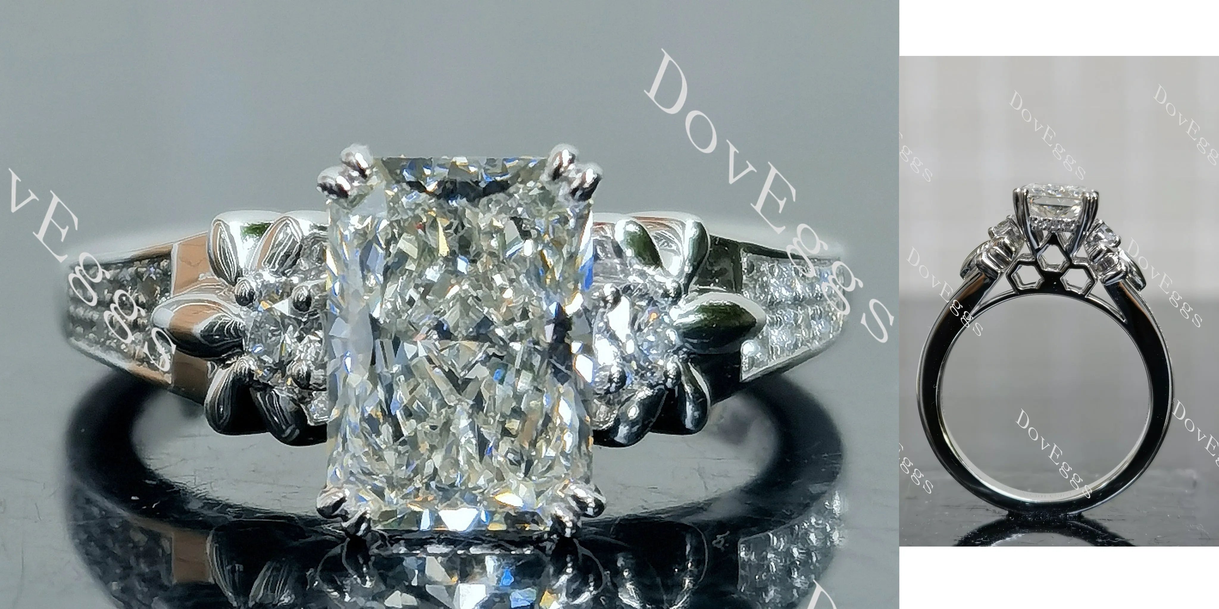 Doveggs Radiant Pave Art Deco Lab Grown Diamond Engagement Ring