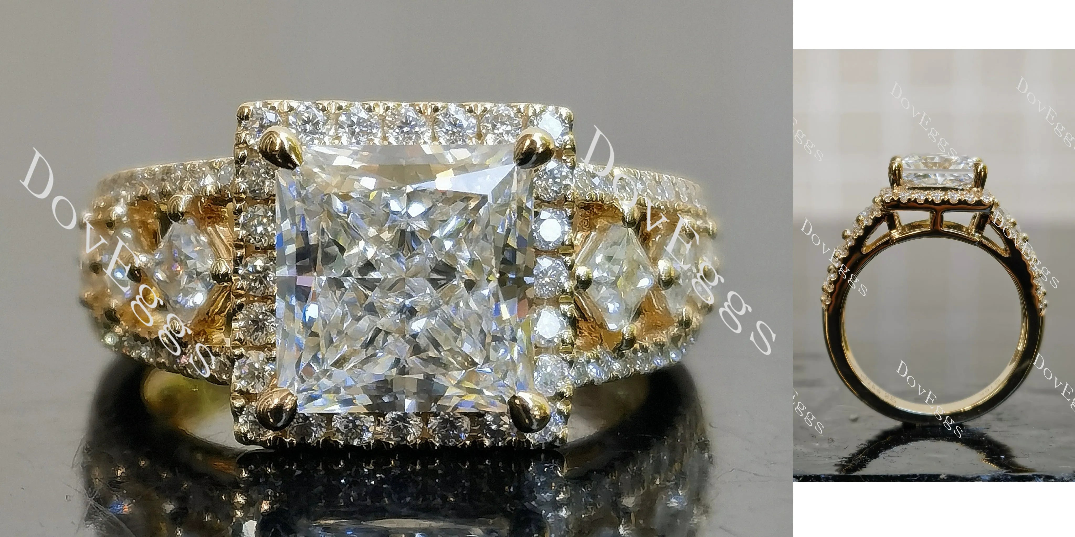 Doveggs Princess Halo Art Deco Lab Grown Diamond Engagement Ring