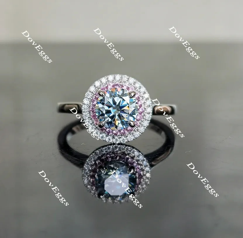 Doveggs round halo moissanite engagement ring