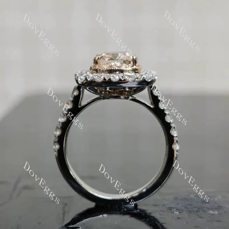 Pink Rose bezel halo half eternity engagement ring semi-mount only(Exclusively to DovEggs Stones)
