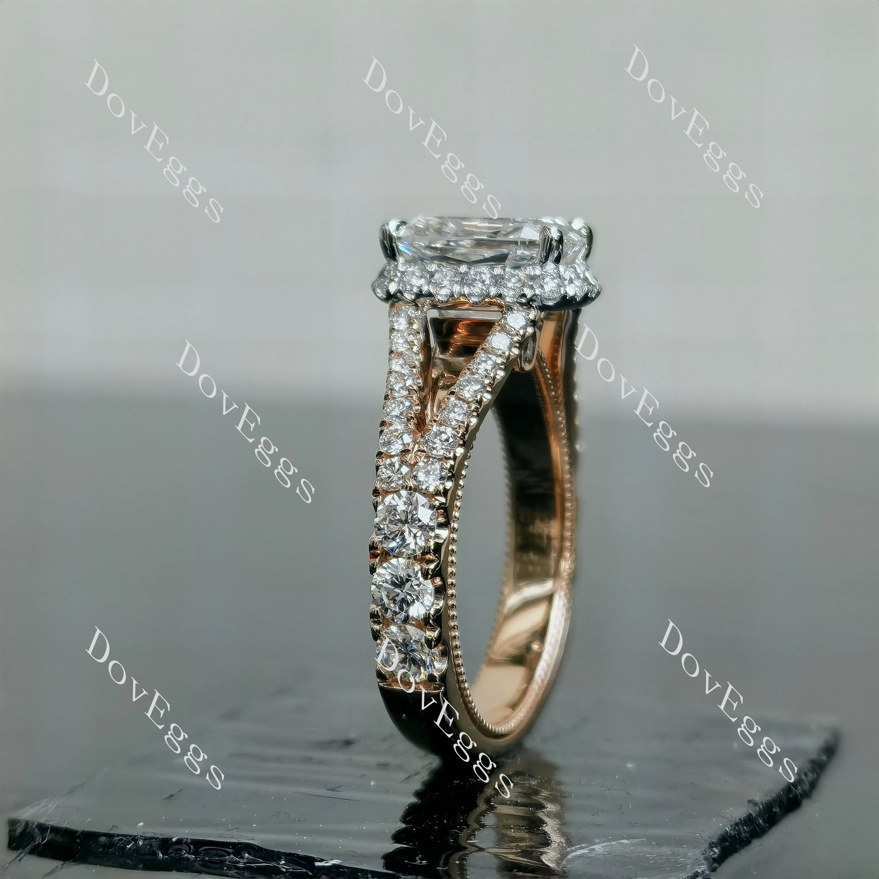 Doveggs Cushion Halo Split Shanks Lab Grown Diamond Engagement Ring