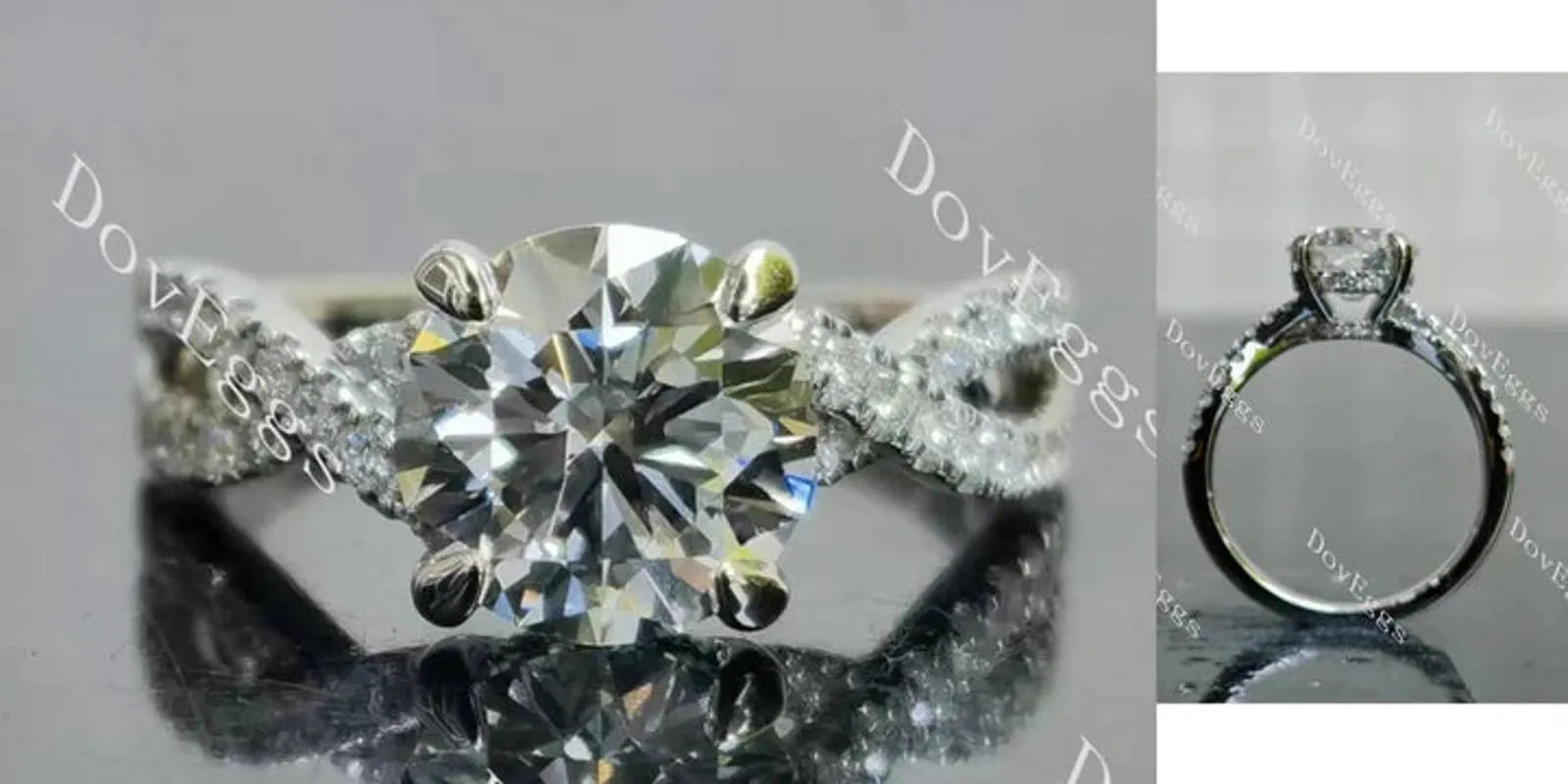 Doveggs pave cross band engagement ring semi-mount only(Exclusively to DovEggs Stones)
