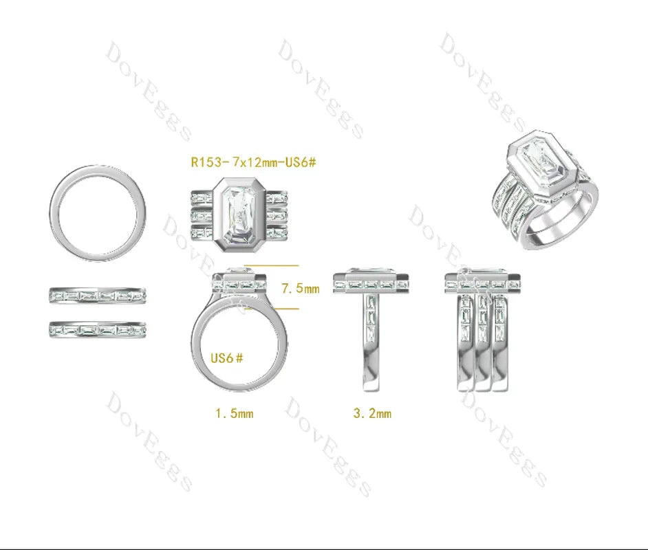 Doveggs baguette channel set moissanite/lab grown diamond wedding band-3.2mm band width