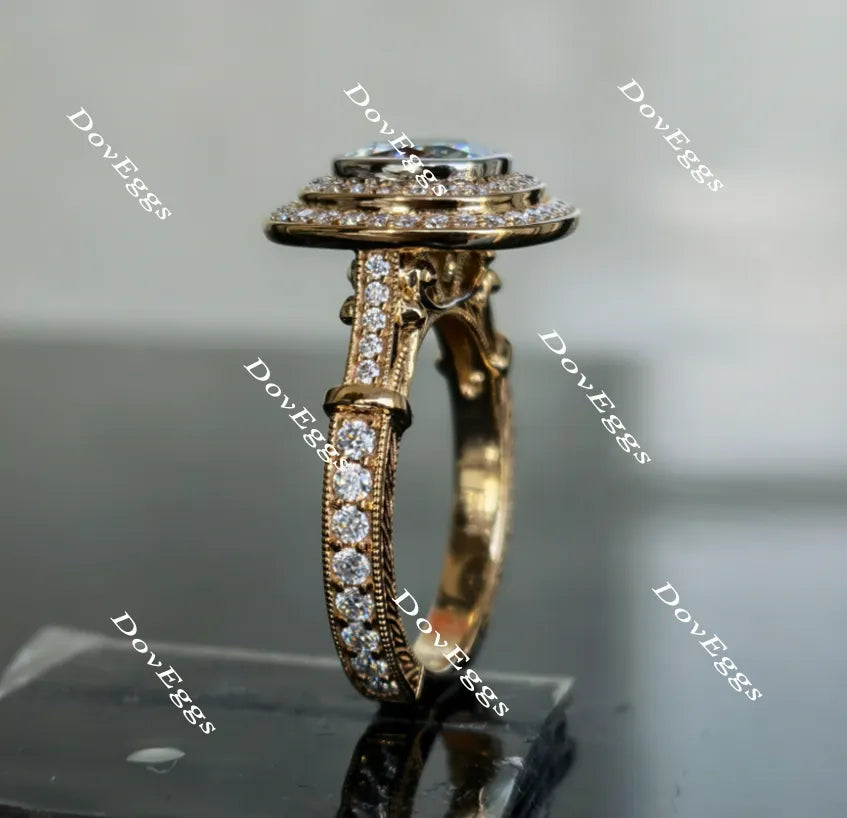 Perdurabo cushion double halo moissanite engagement ring