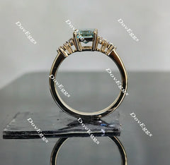 DovEggs peacock blue side stones emerald moissanite engagement ring