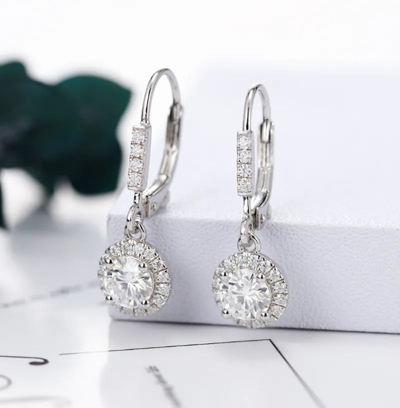 Doveggs halo round drop moissanite earring
