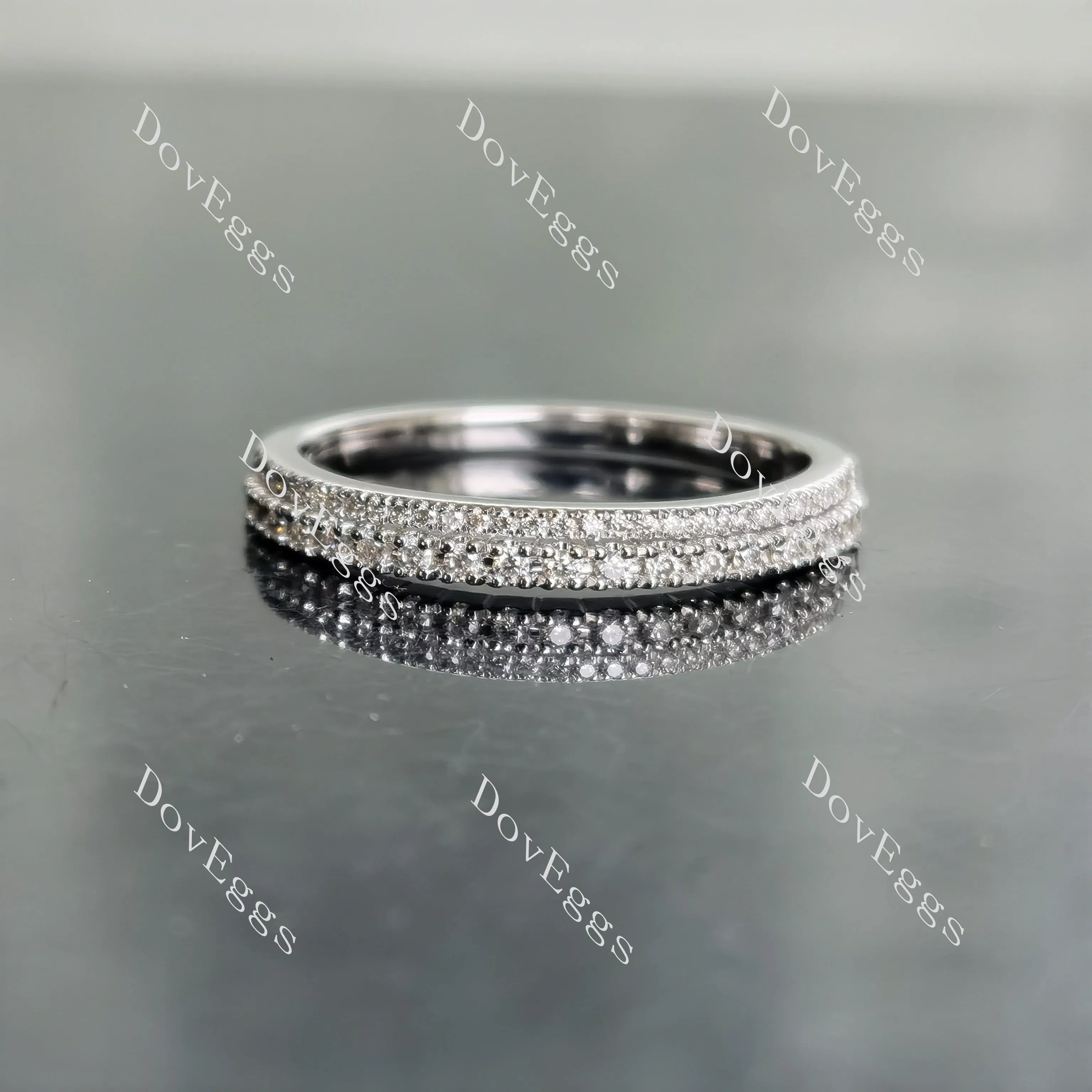 Doveggs round two pave moissanite/lab grown diamond wedding band-2.1mm band width