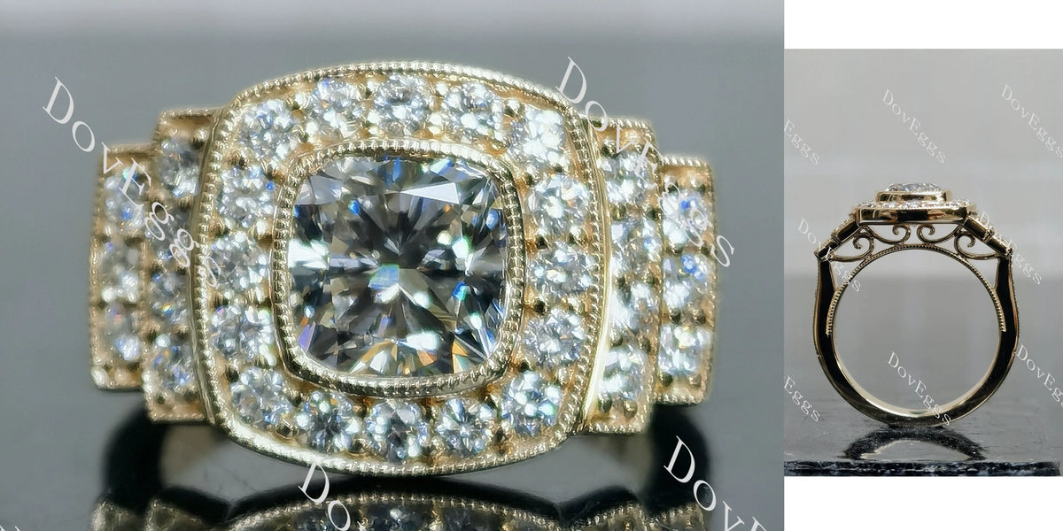 Doveggs Cushion Halo Art Deco Lab Grown Diamond Engagement Ring
