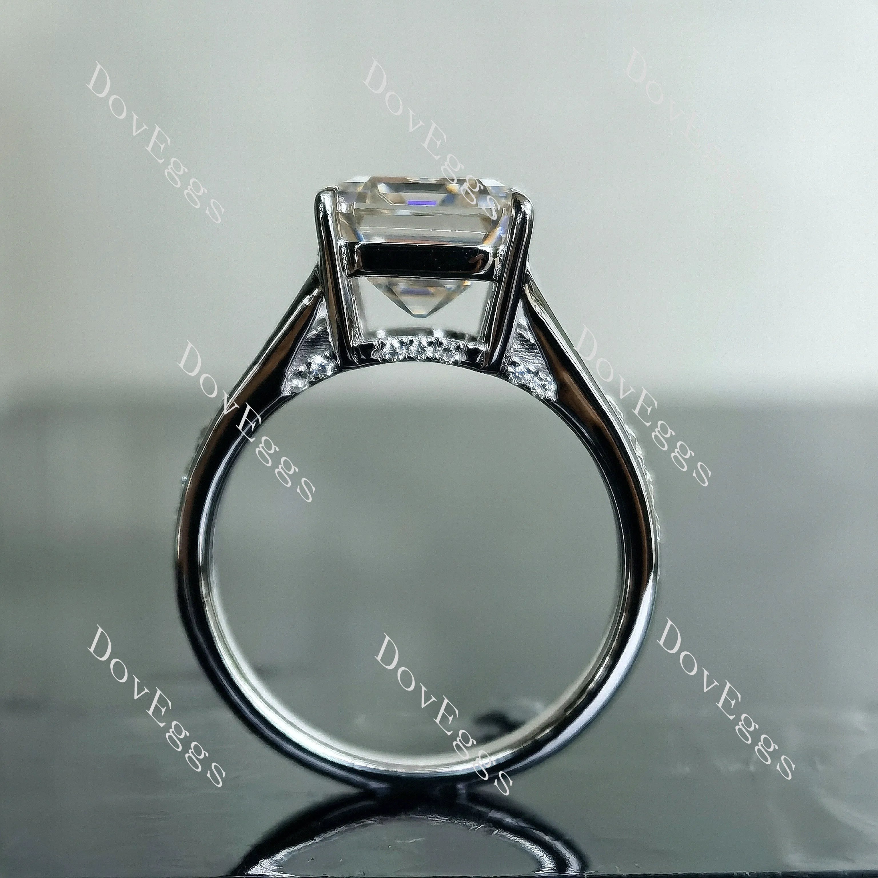 Doveggs Elizabeth Taylor Krupp cut half eternity pave moissanite engagement ring