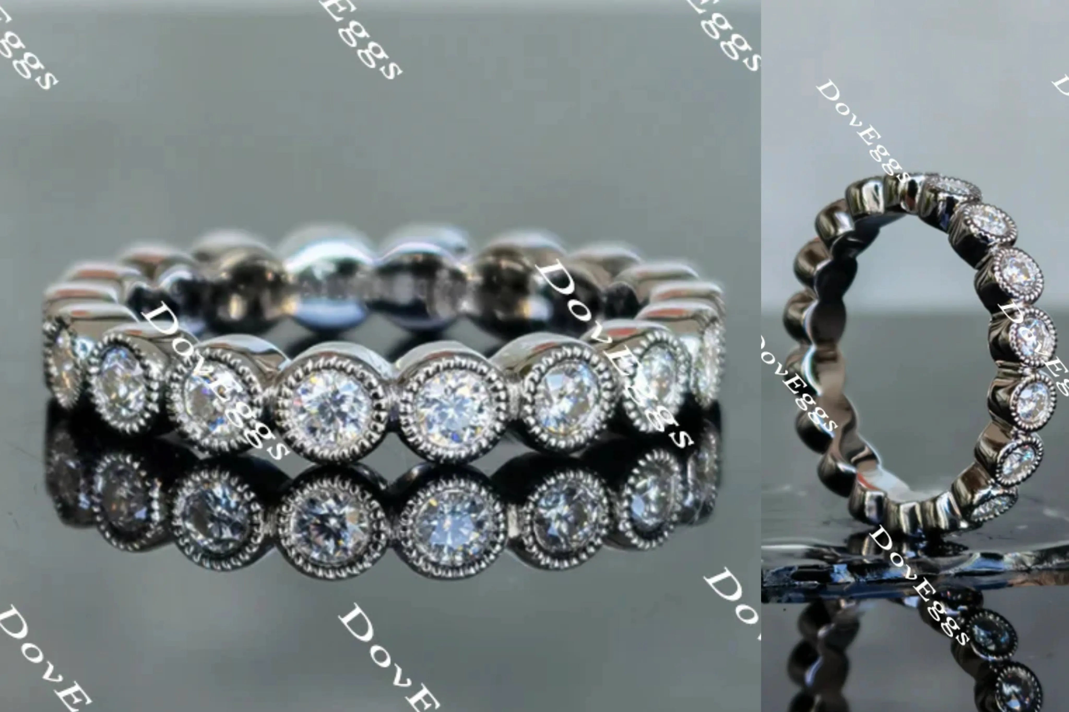 Doveggs round full eternity moissanite/lab grown diamond wedding bands-3.3mm band width