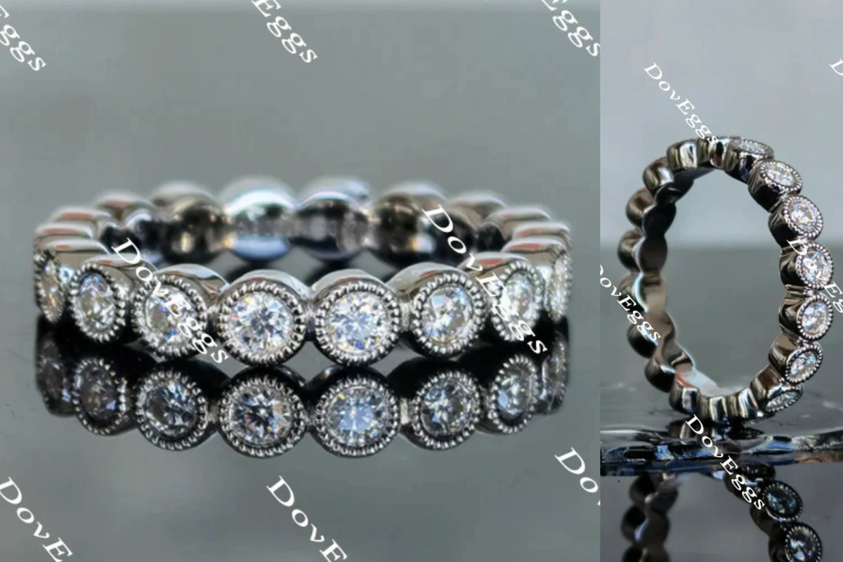 Doveggs round full eternity moissanite/lab grown diamond wedding bands-3.3mm band width