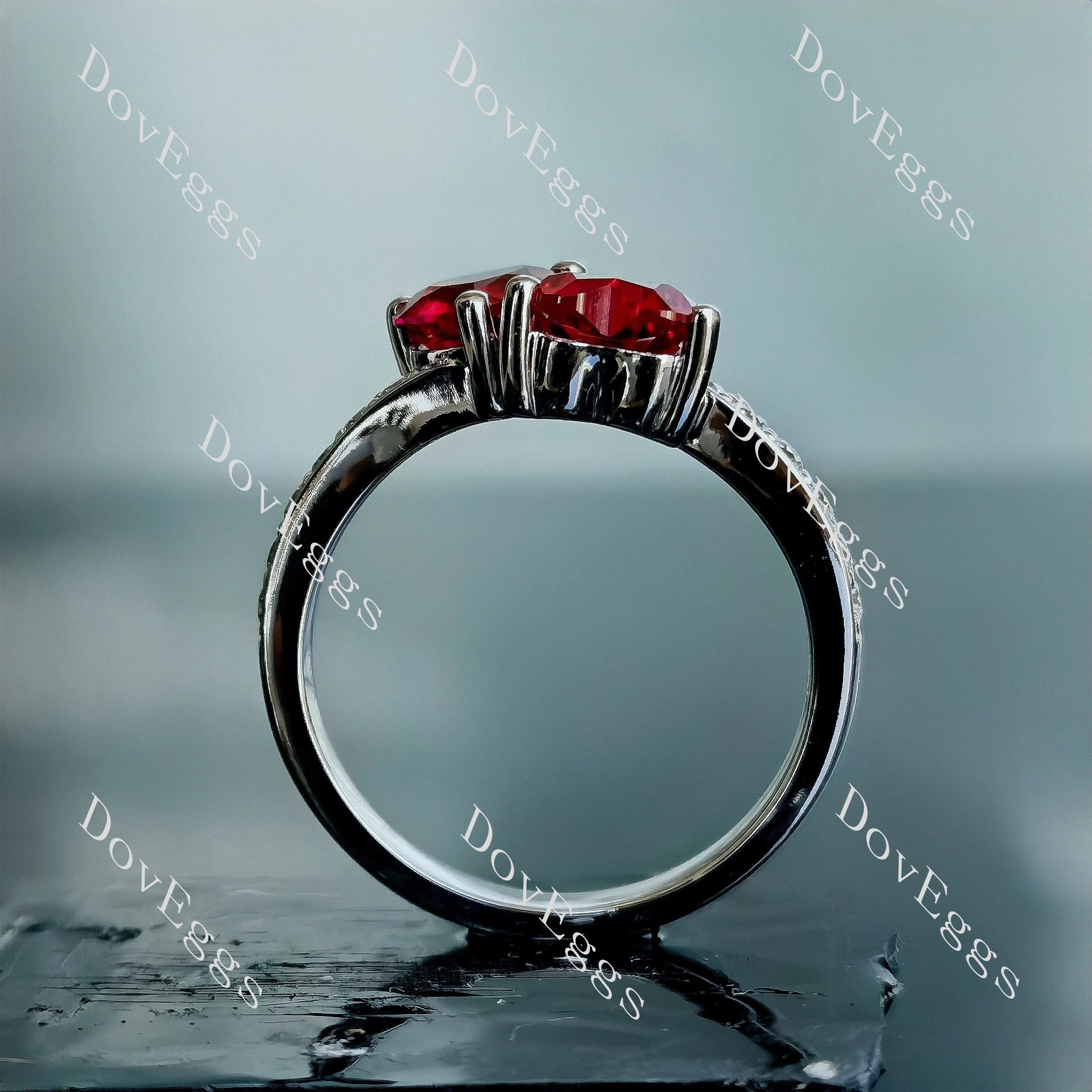 Doveggs Two heart half eternity pave colored gem engagement ring