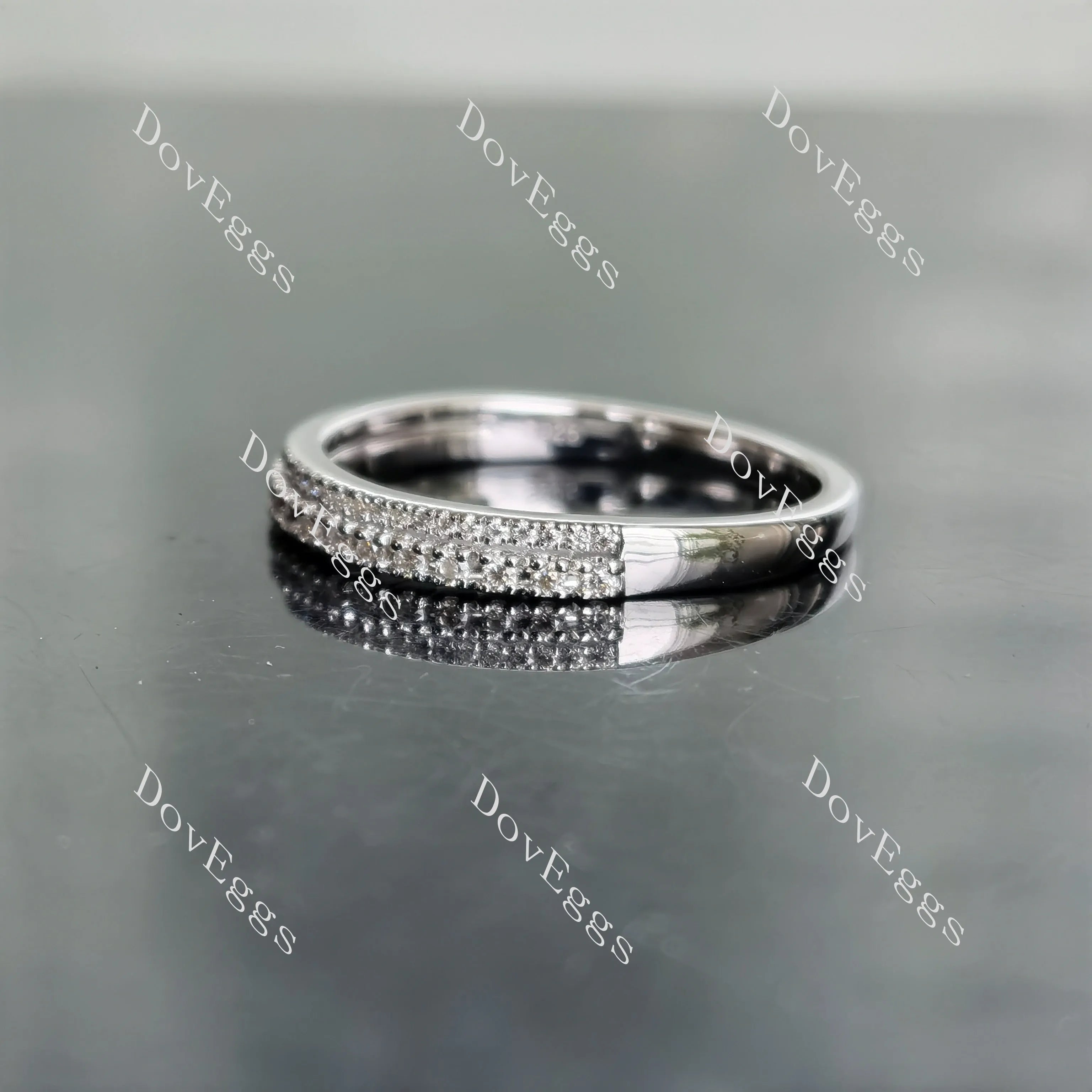 Doveggs round two pave moissanite/lab grown diamond wedding band-2.1mm band width