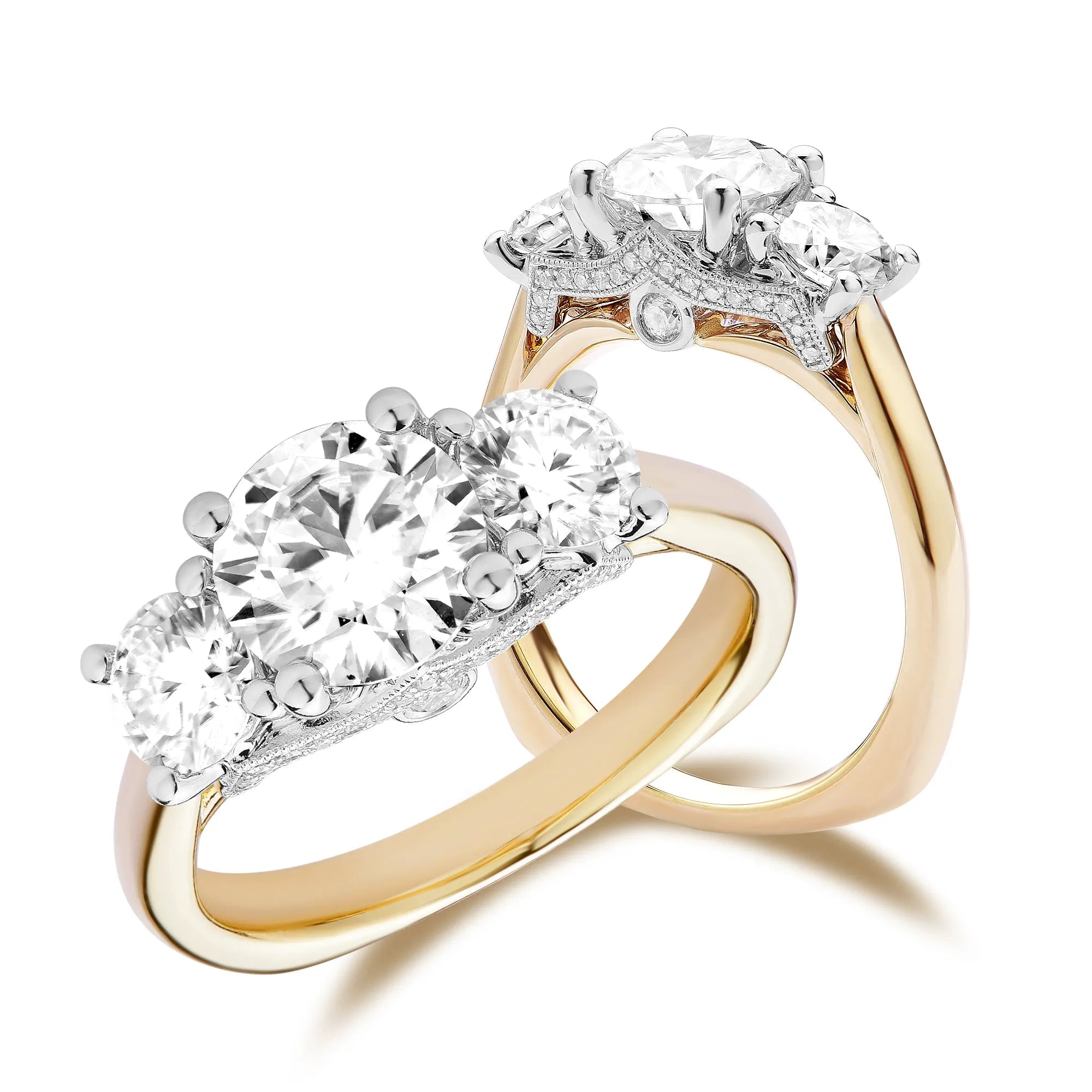 doveggs round three-stone moissanite engagement ring