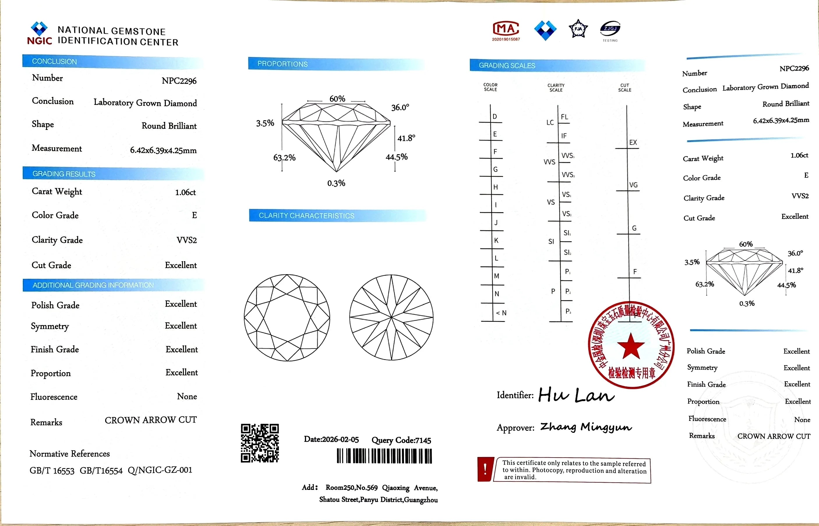 1.06ct Round Crown Arrow Cut™ Lab Diamond – E Color VVS2 | Doveggs Certified