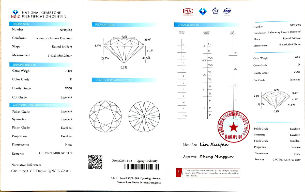 1.08ct Round Crown Arrow Cut Lab Diamond – D Color VVS1 | Doveggs Certified