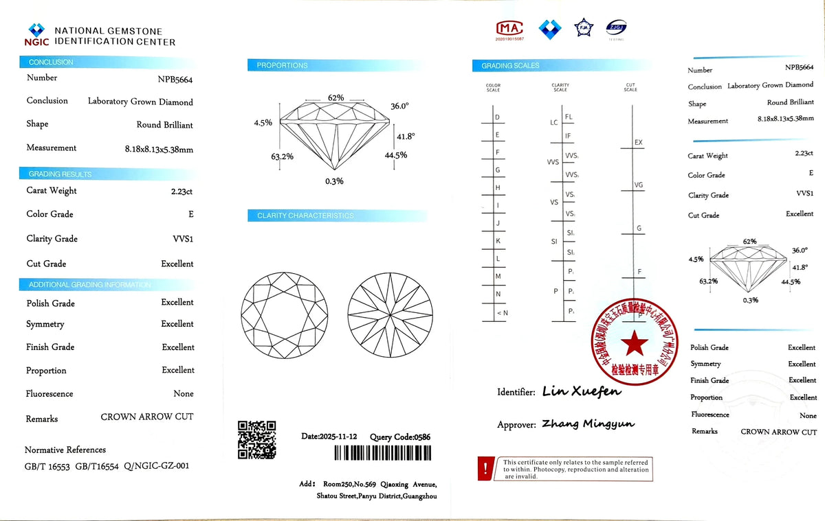 2.23ct Round Crown Arrow Cut Lab Diamond – E Color VVS1 | Doveggs Certified