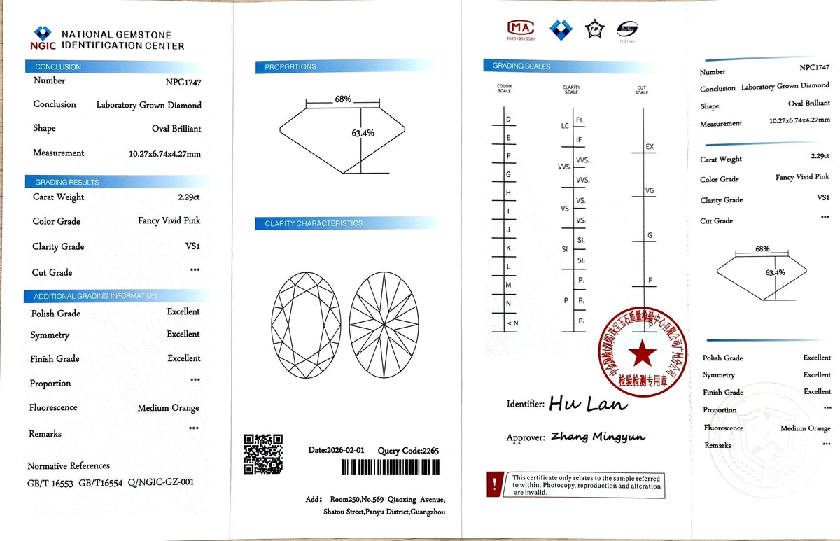 2.29ct Oval Brilliant Cut Lab Diamond – Fancy Vivid Pink Color VS1 | Doveggs Certified