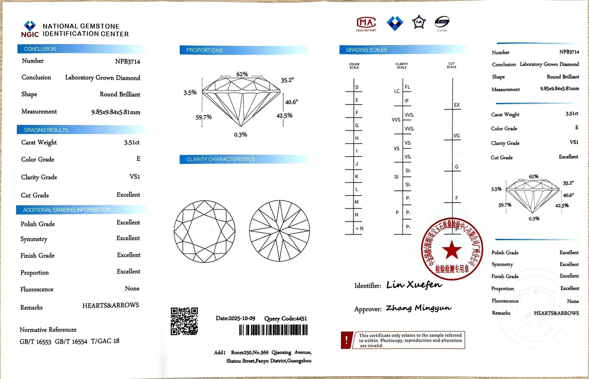 3.51ct Round Brilliant Cut Lab Diamond - E Color VS1 | Doveggs Certified