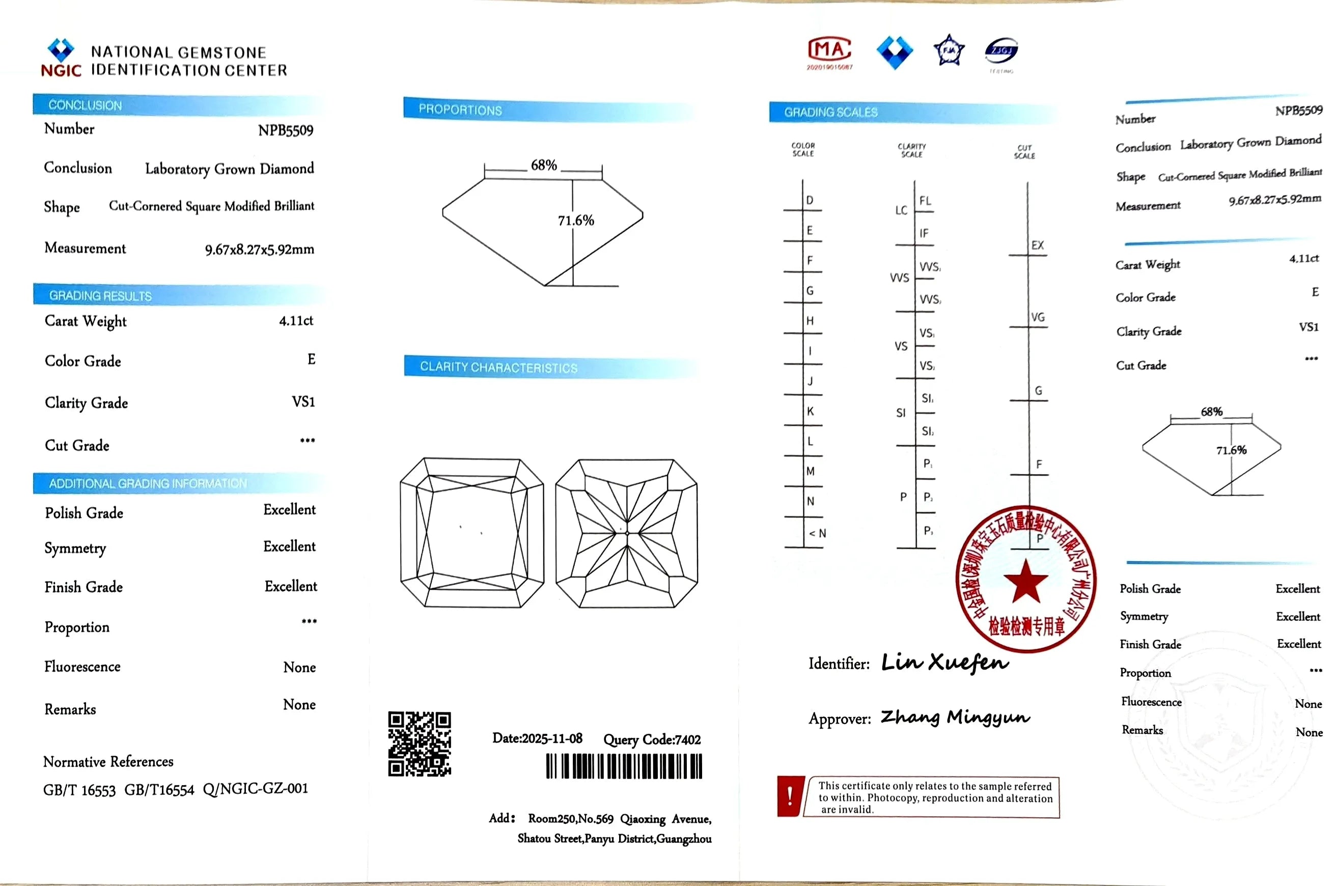 4.11ct Radiant Brilliant Cut Lab Diamond – E Color VS1 | Doveggs Certified
