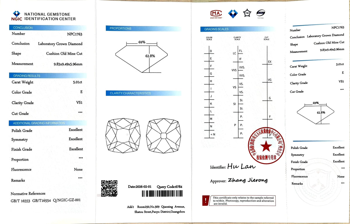 5.01ct Cushion Old Mine Cut Lab Diamond – E Color VS1 | Doveggs Certified
