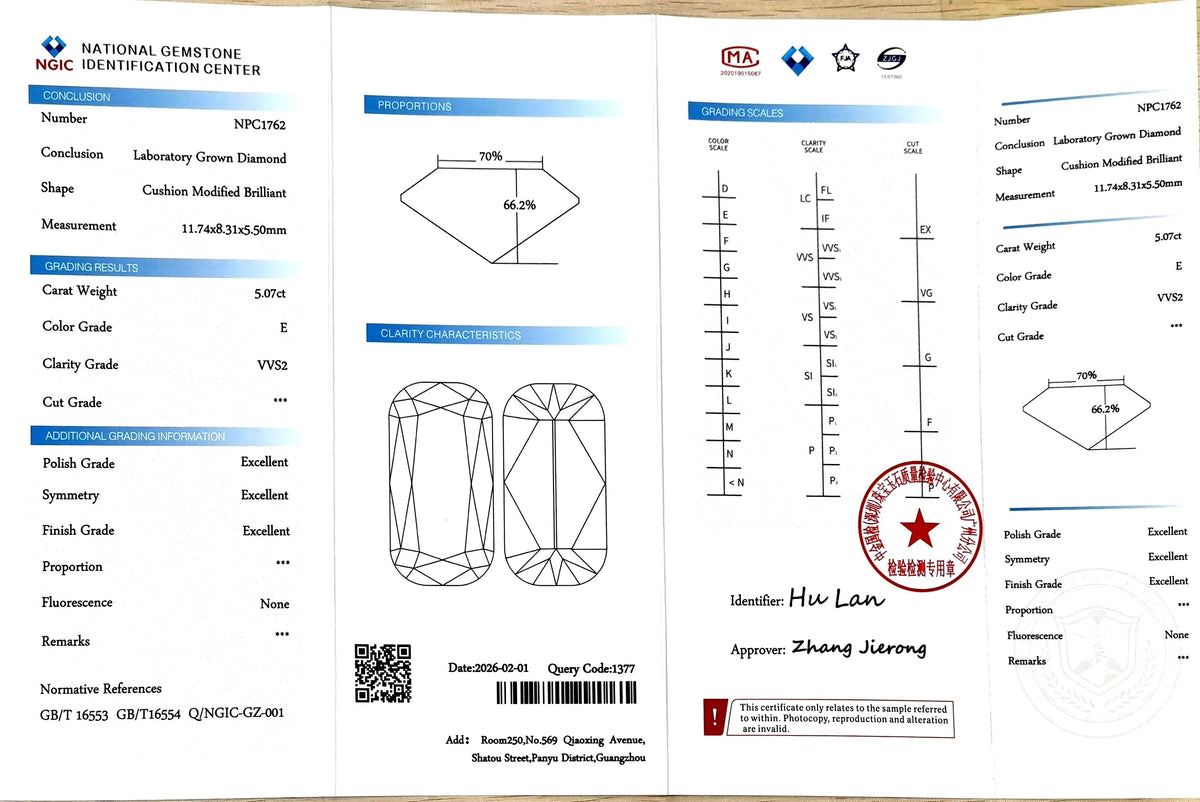 5.07ct Elongated Cushion Brilliant Cut Lab Diamond – E Color VVS2 | Doveggs Certified