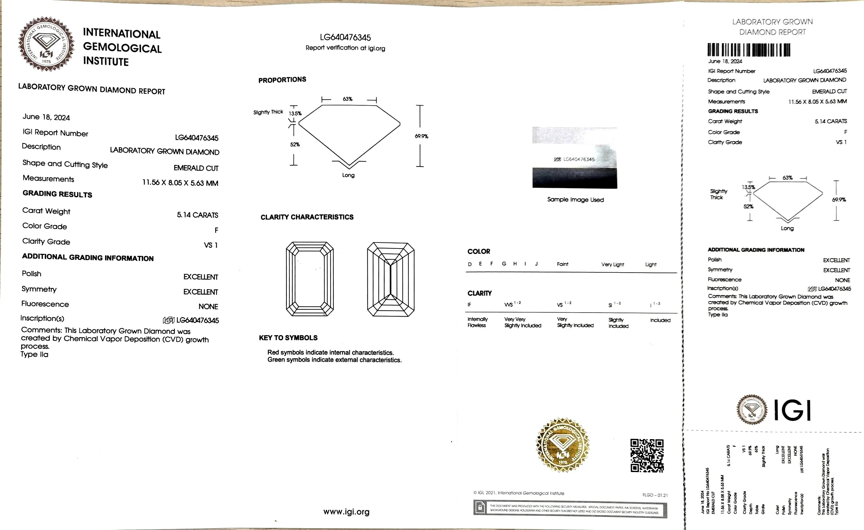 5.14ct Emerald Cut Lab Diamond – F Color VS1 | Doveggs Certified