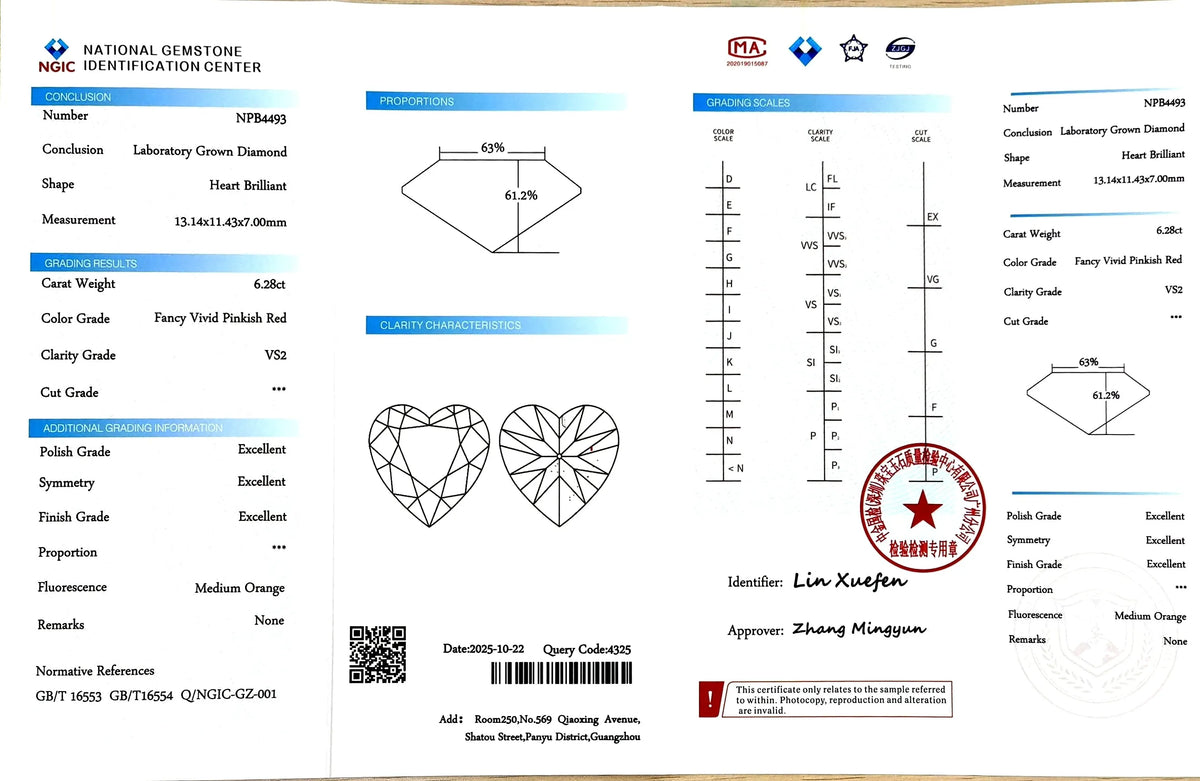 6.28ct Heart Brilliant Cut Lab Diamond - F. V. Pinkish Red Color VS2| Doveggs Certified