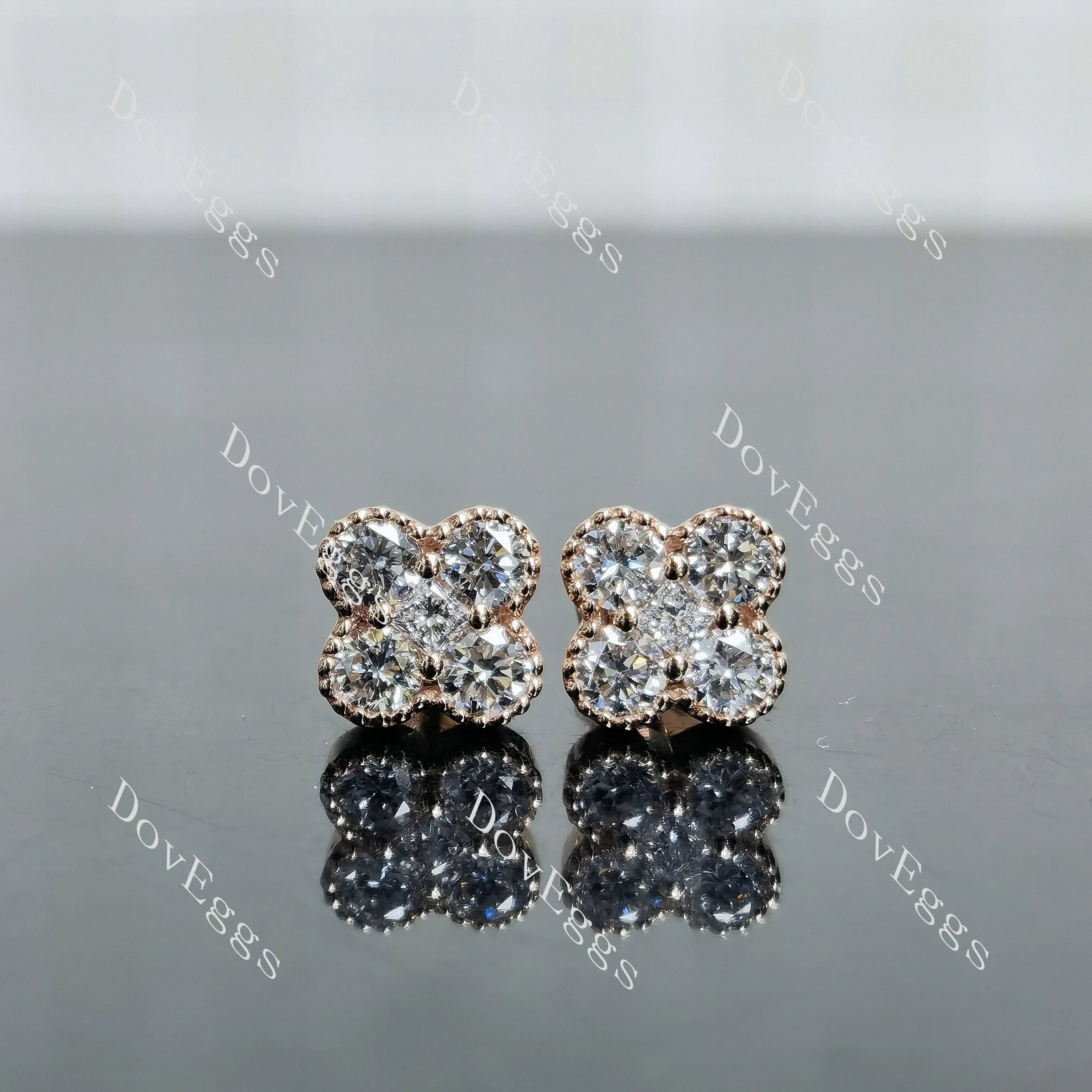 Round four leaf clover moissanite/lab grown diamond earrings| DovEggs