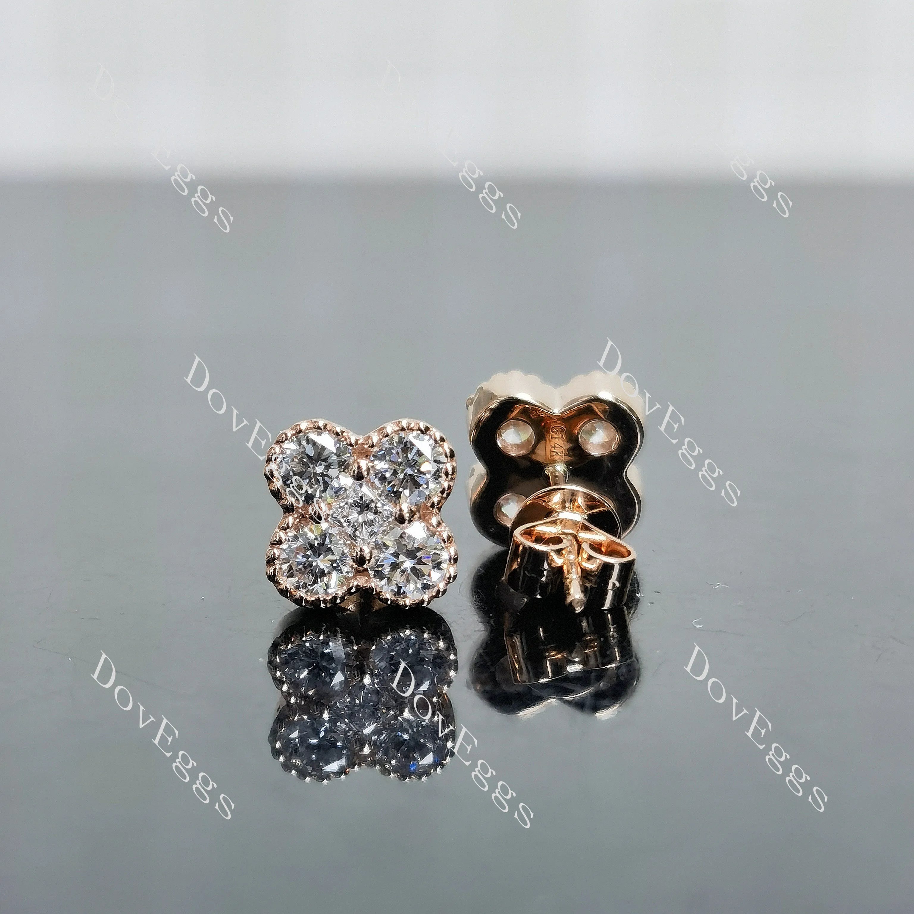 Round four leaf clover moissanite/lab grown diamond earrings| DovEggs