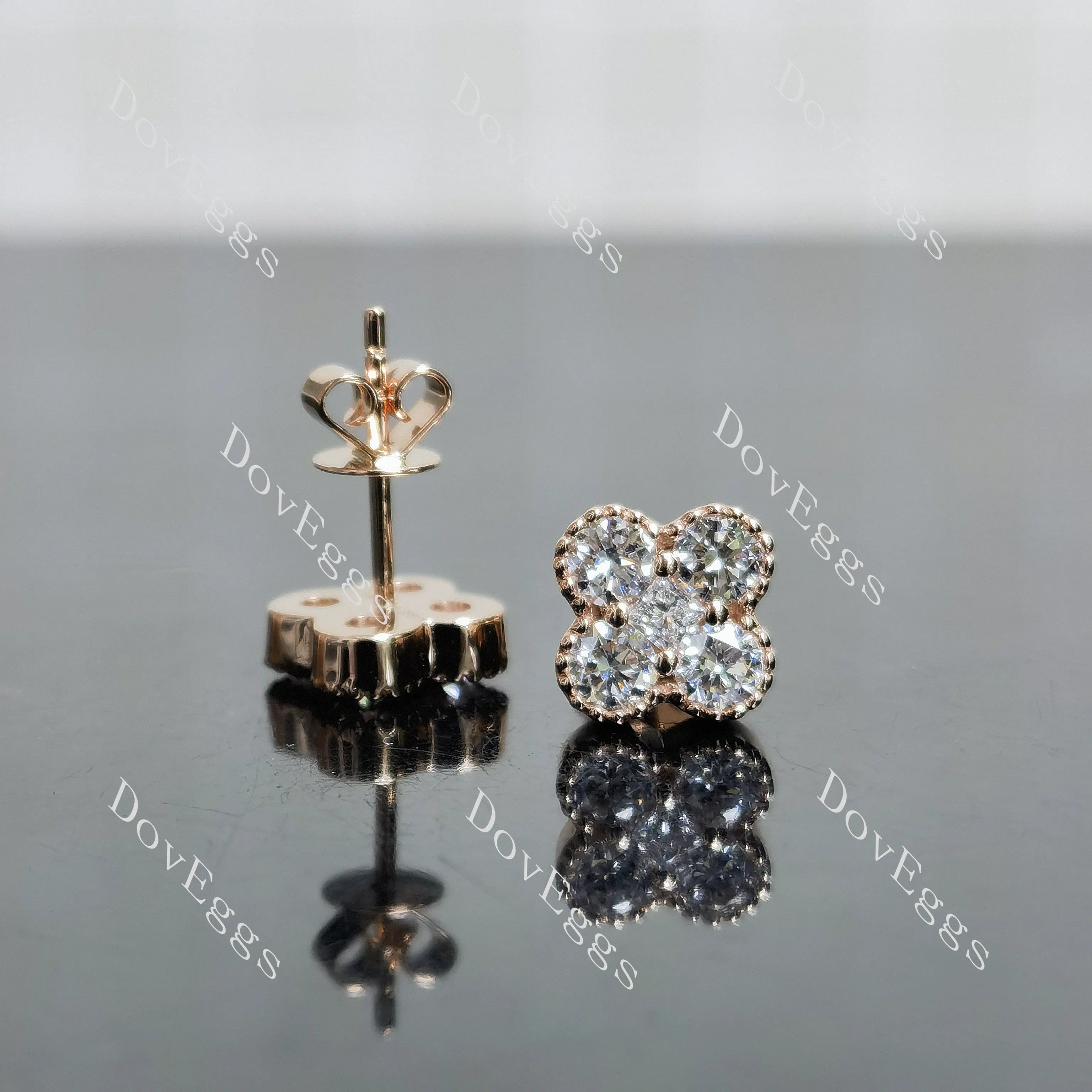 Round four leaf clover moissanite/lab grown diamond earrings| DovEggs