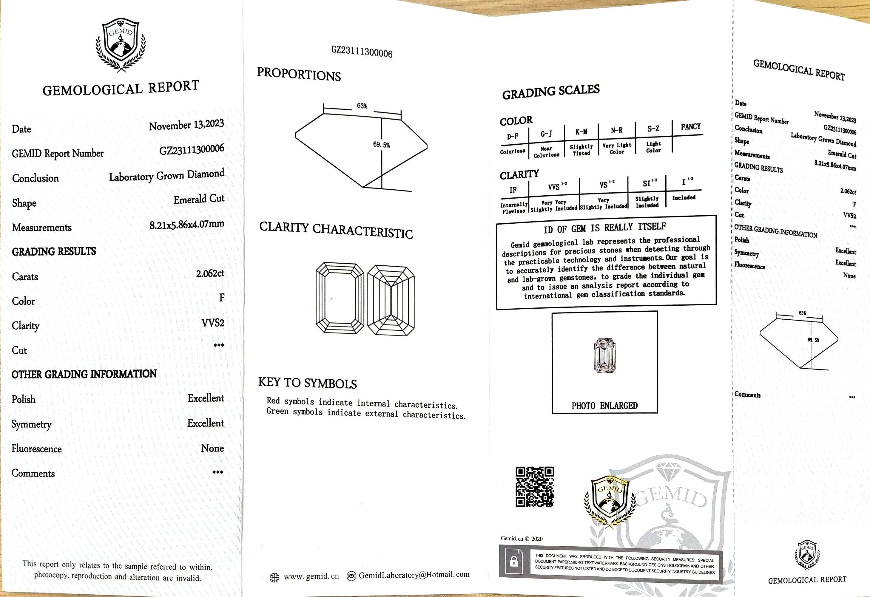 2.062ct Emerald Cut Lab Diamond - F Color VVS2 | Doveggs Certified
