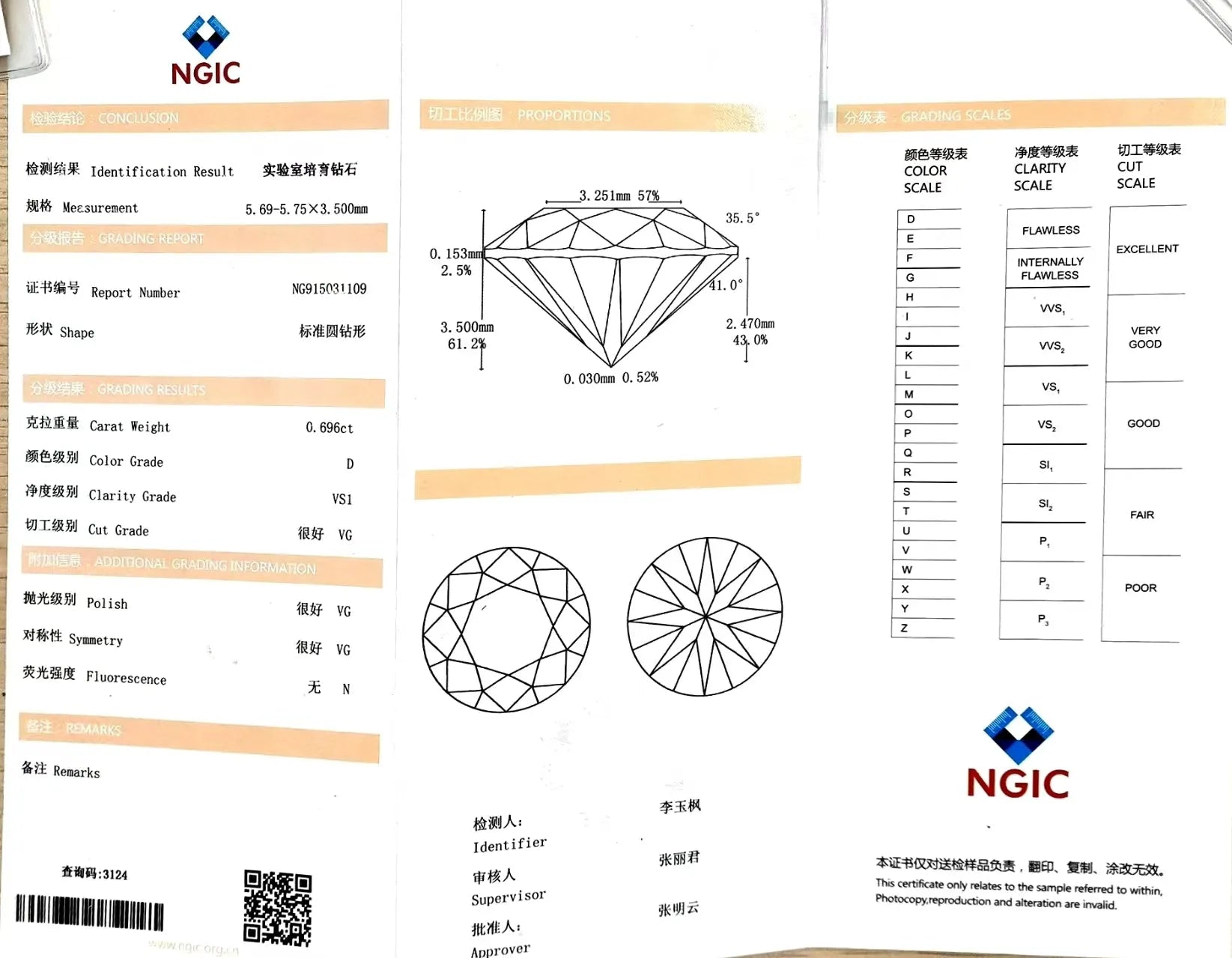 0.696ct Round Lab Diamond - D Color VS1 | Doveggs Certified